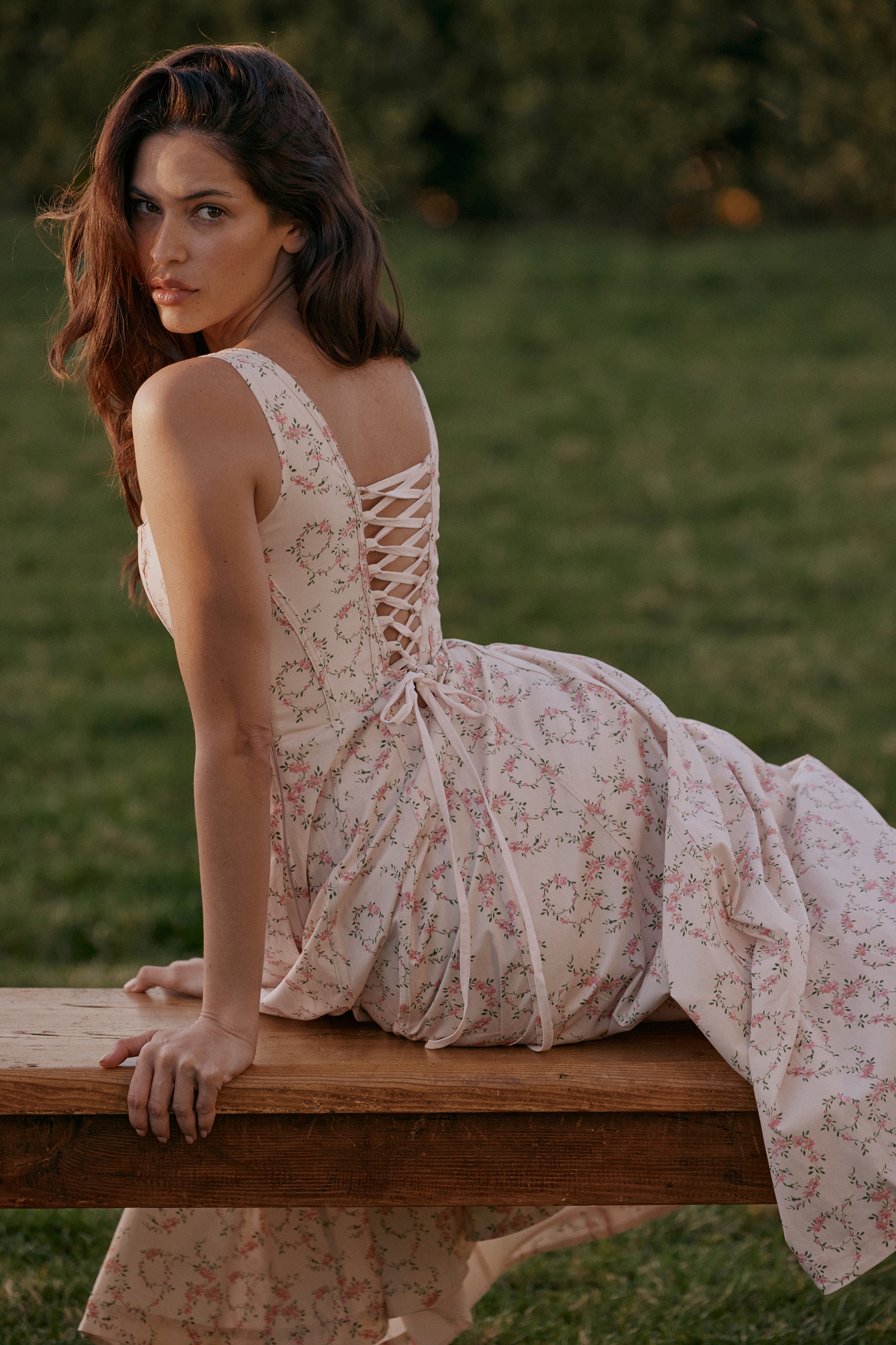 Cream Floral Print Cotton Midi Sun Dress - TREBLEV