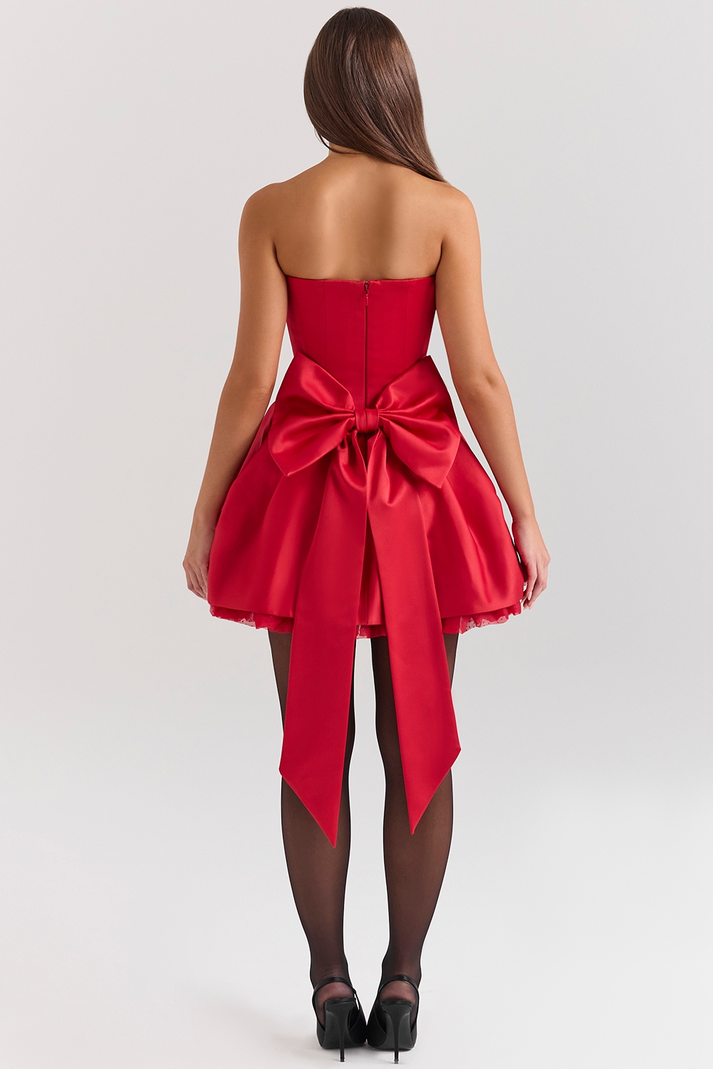 Holly Red Satin Detachable Bow Mini Dress - TREBLEV