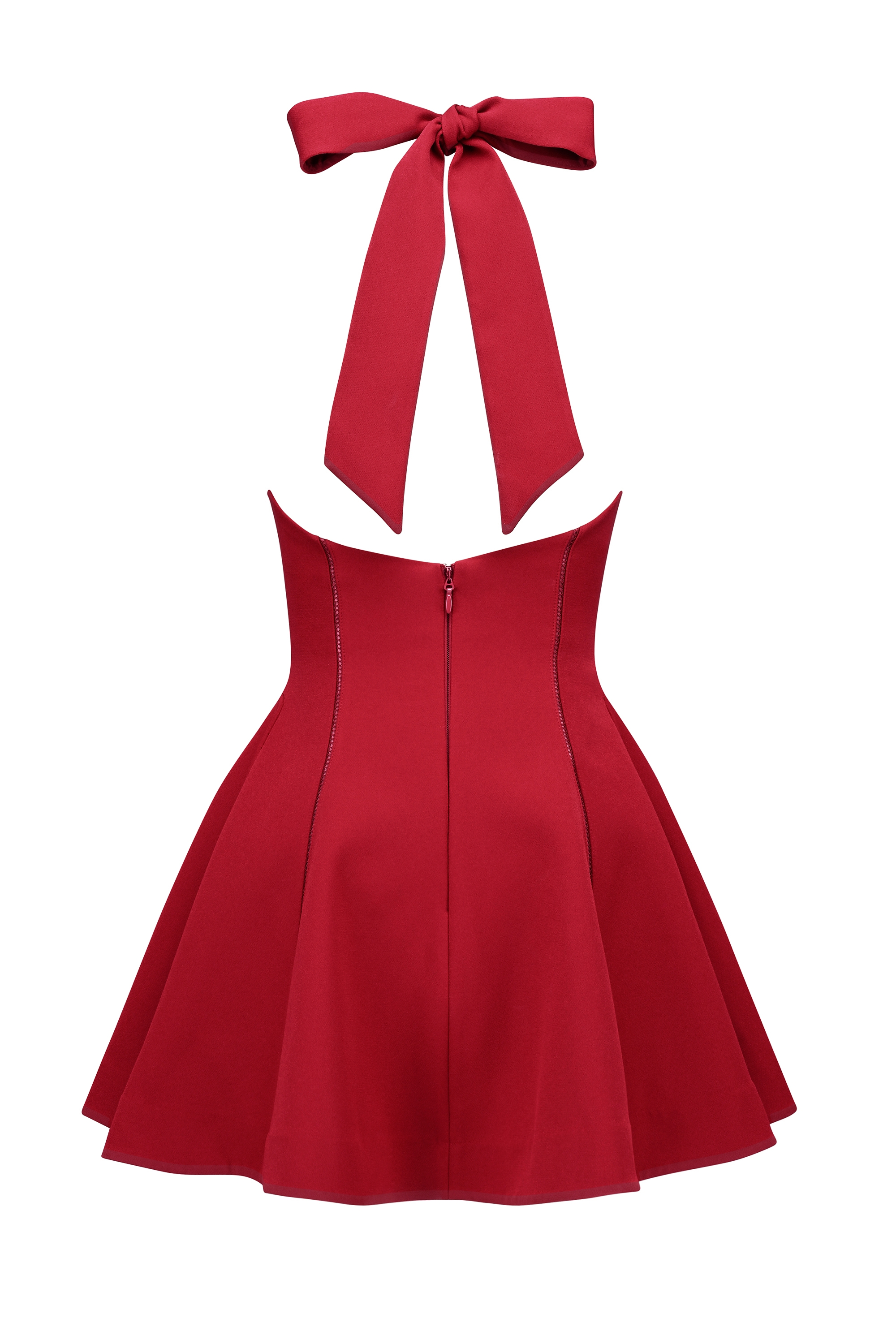 Red Halter Neck Bow Mini Dress - TREBLEV