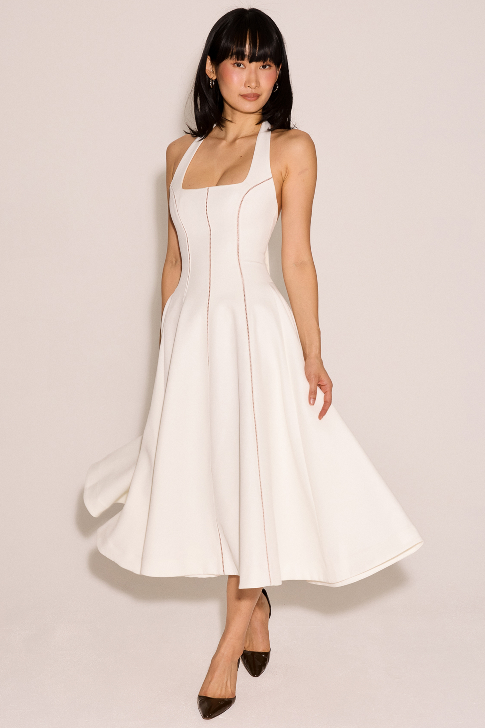 Ivory Halter Neck Midi Dress - TREBLEV
