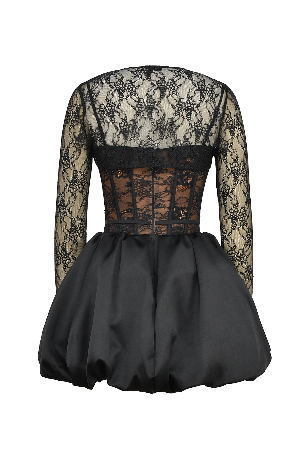 Black Lace Puffball Mini Dress - TREBLEV