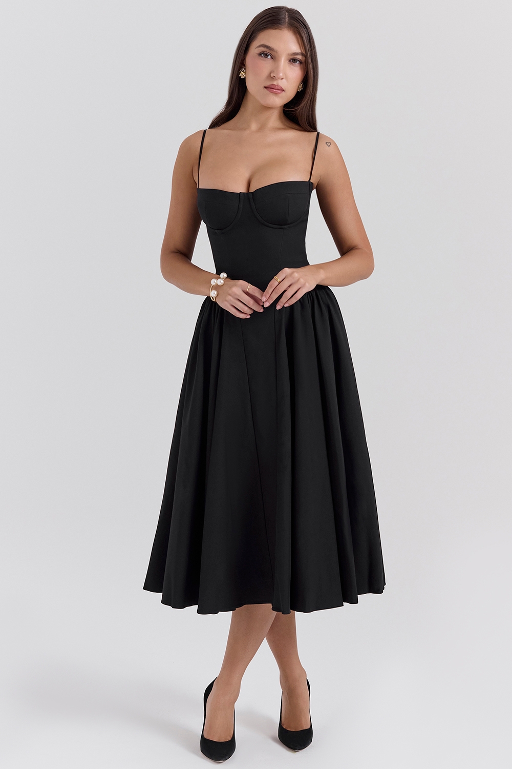 Black Corset Midi Dress - TREBLEV