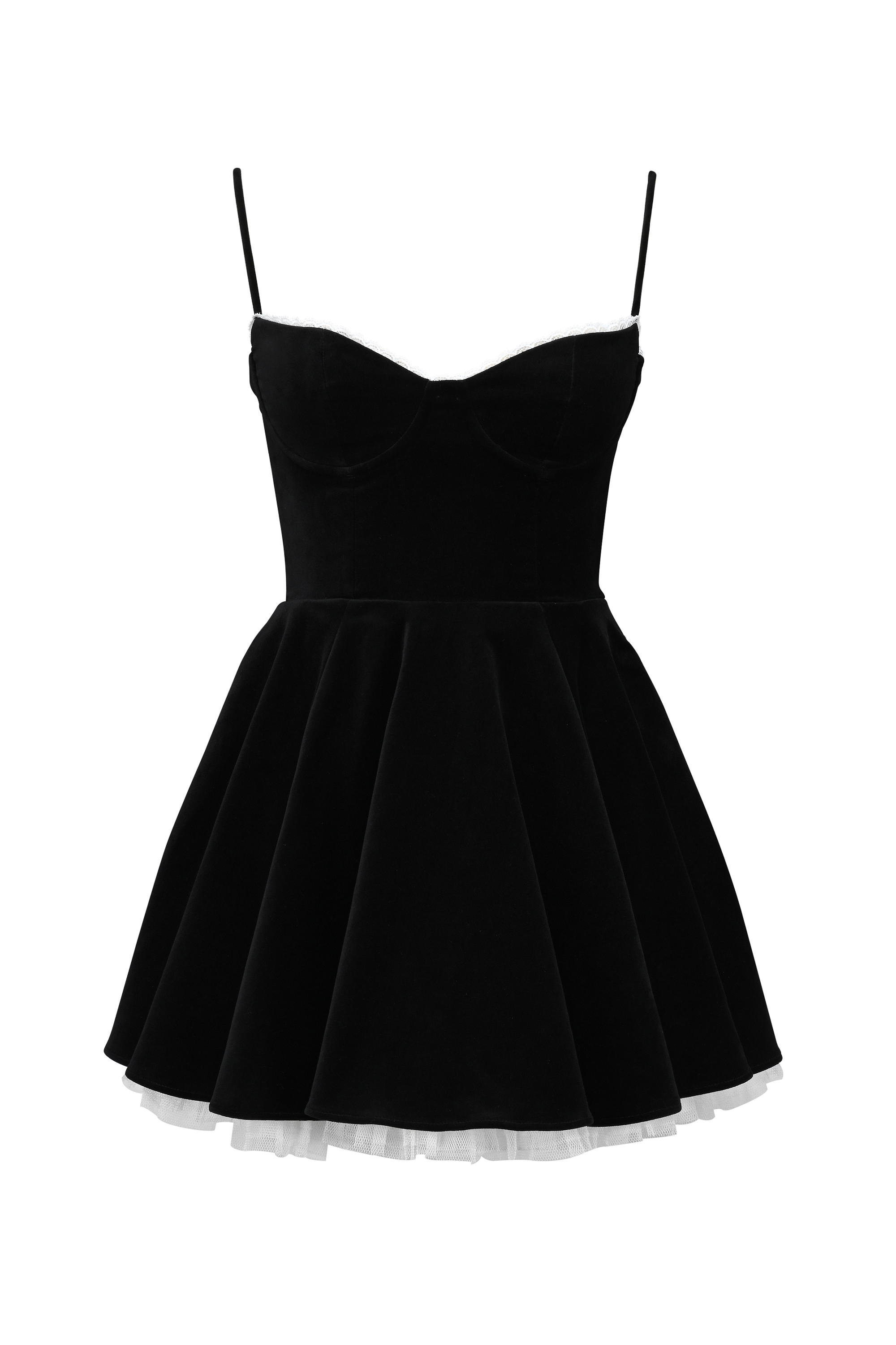 Black Velvet Tulle Mini Dress - TREBLEV