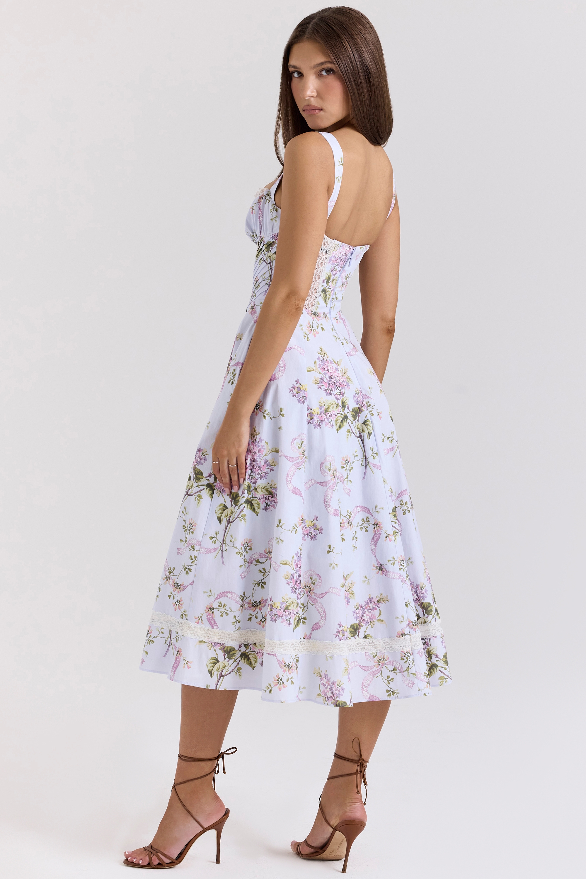 Lilac Floral Cotton Midi Sundress - TREBLEV