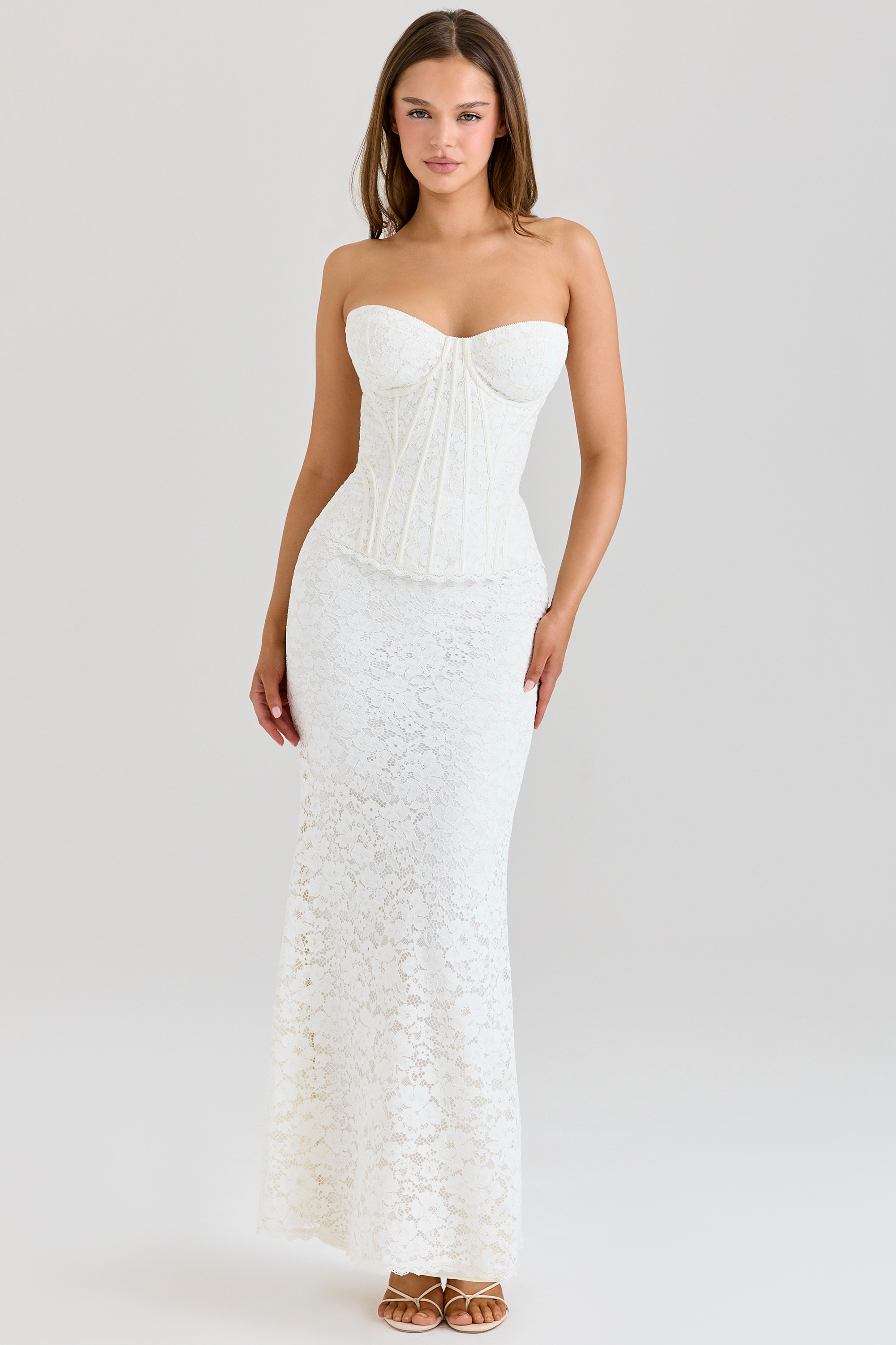 Ivory Lace Corset Maxi Dress - TREBLEV