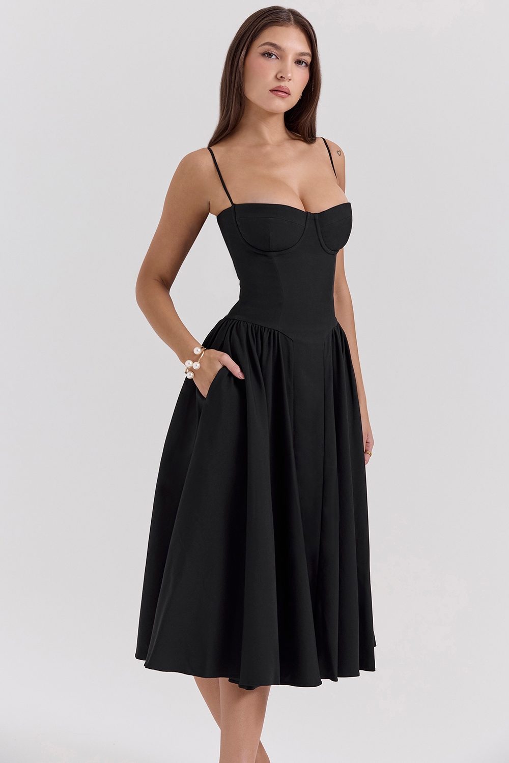 Black Corset Midi Dress - TREBLEV