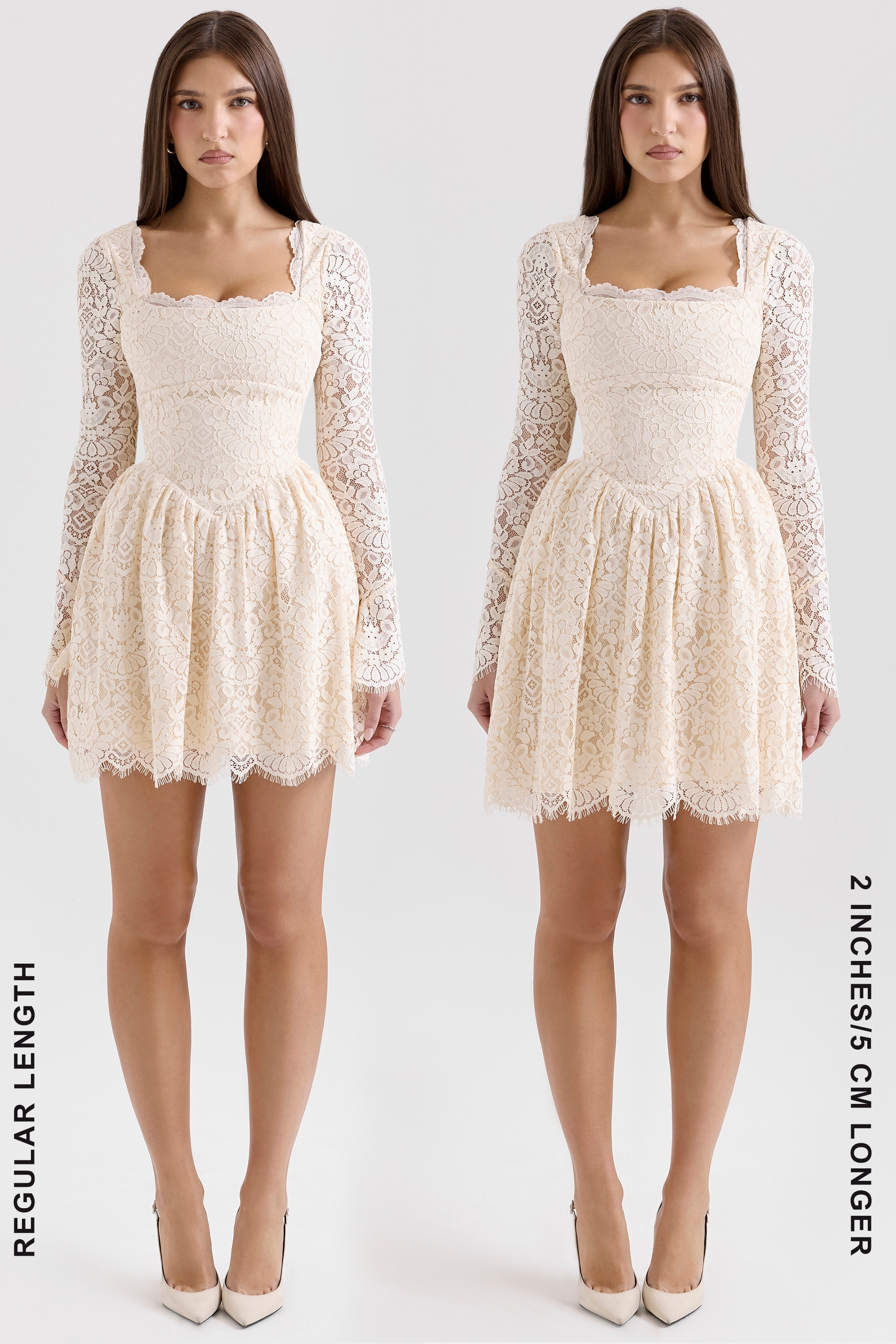 Cream Lace Long Sleeve Mini Dress - TREBLEV