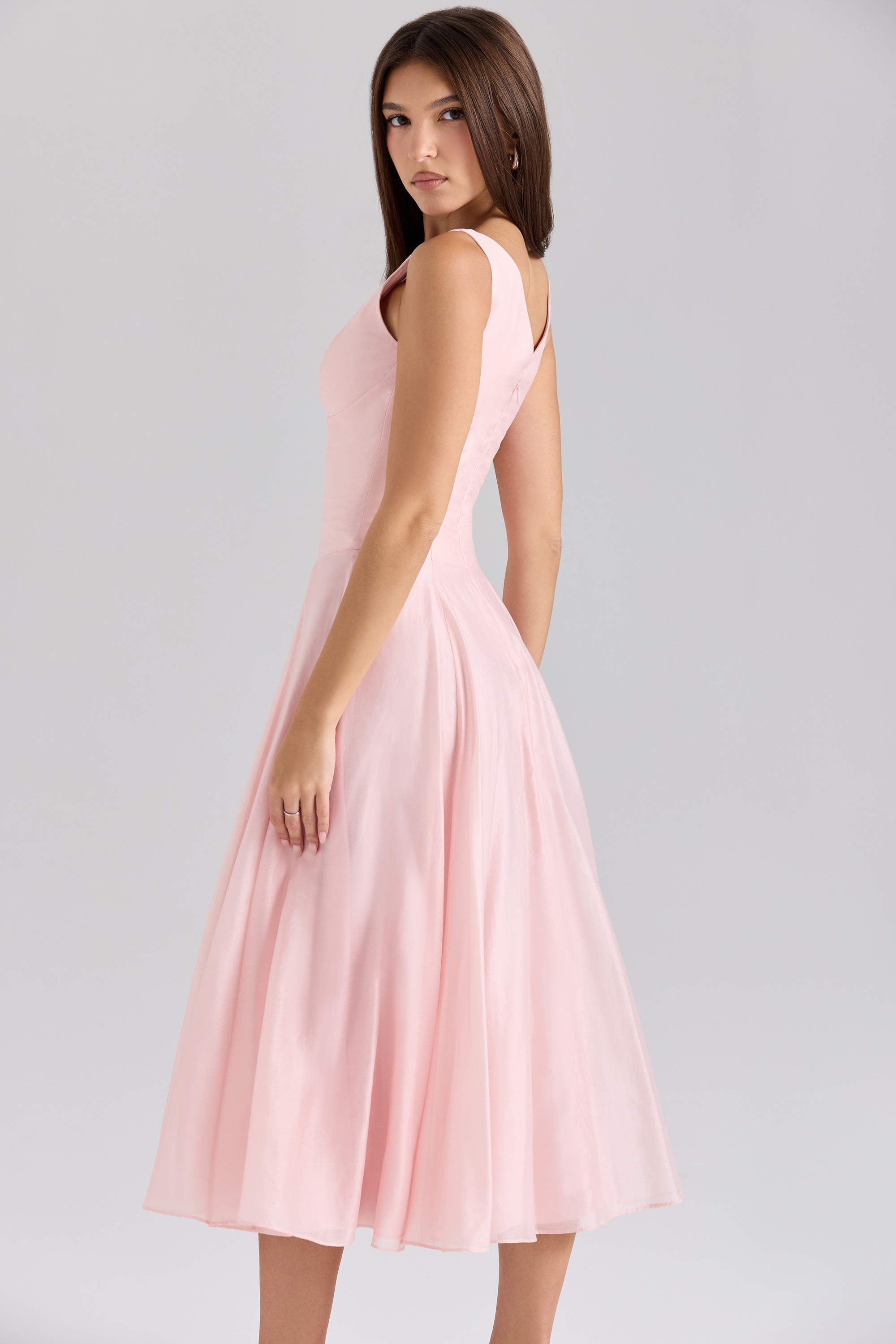 Pink Chiffon Button Midi Dress - TREBLEV