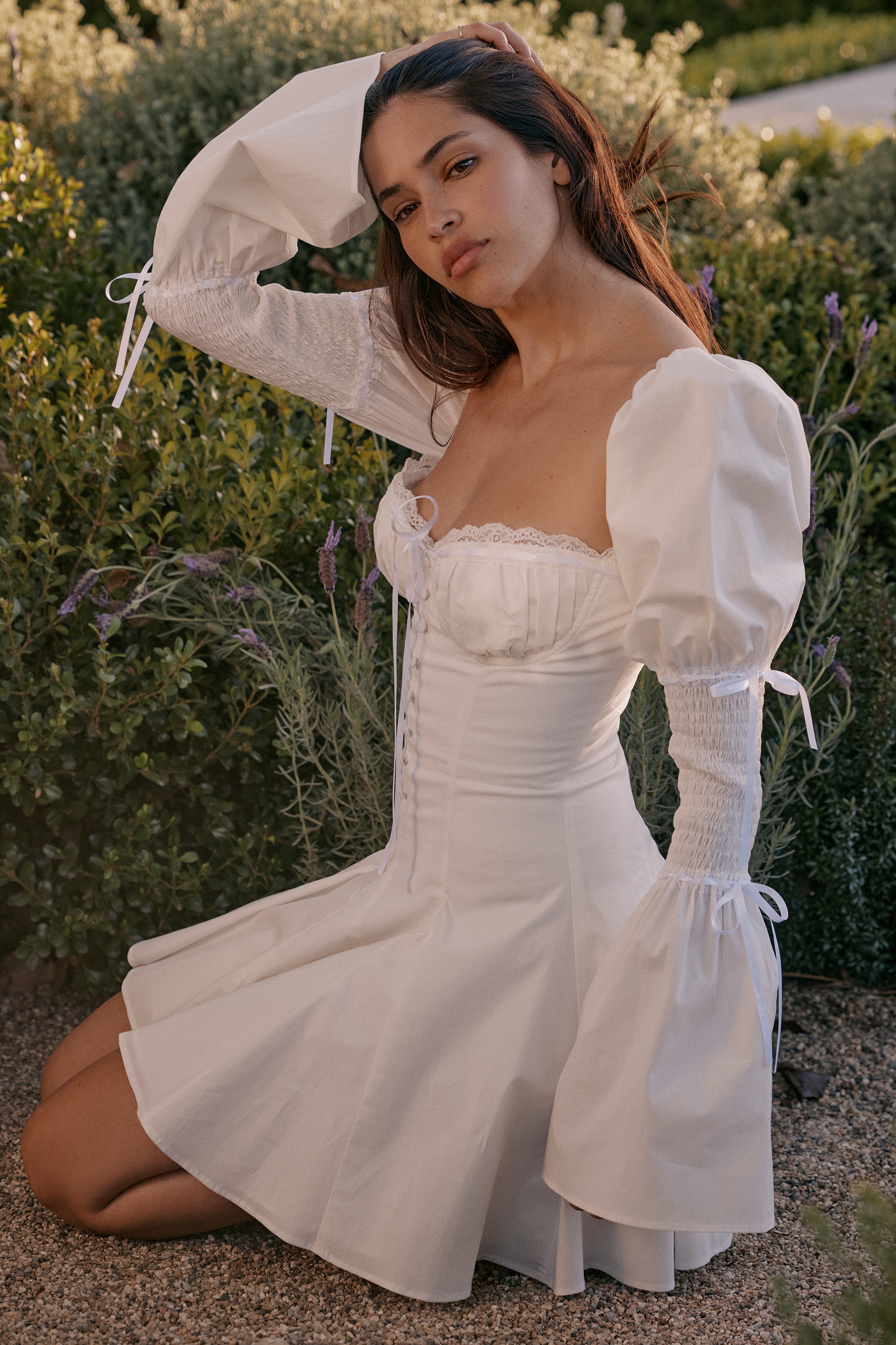 White Cotton Flute Sleeve Mini Dress - TREBLEV