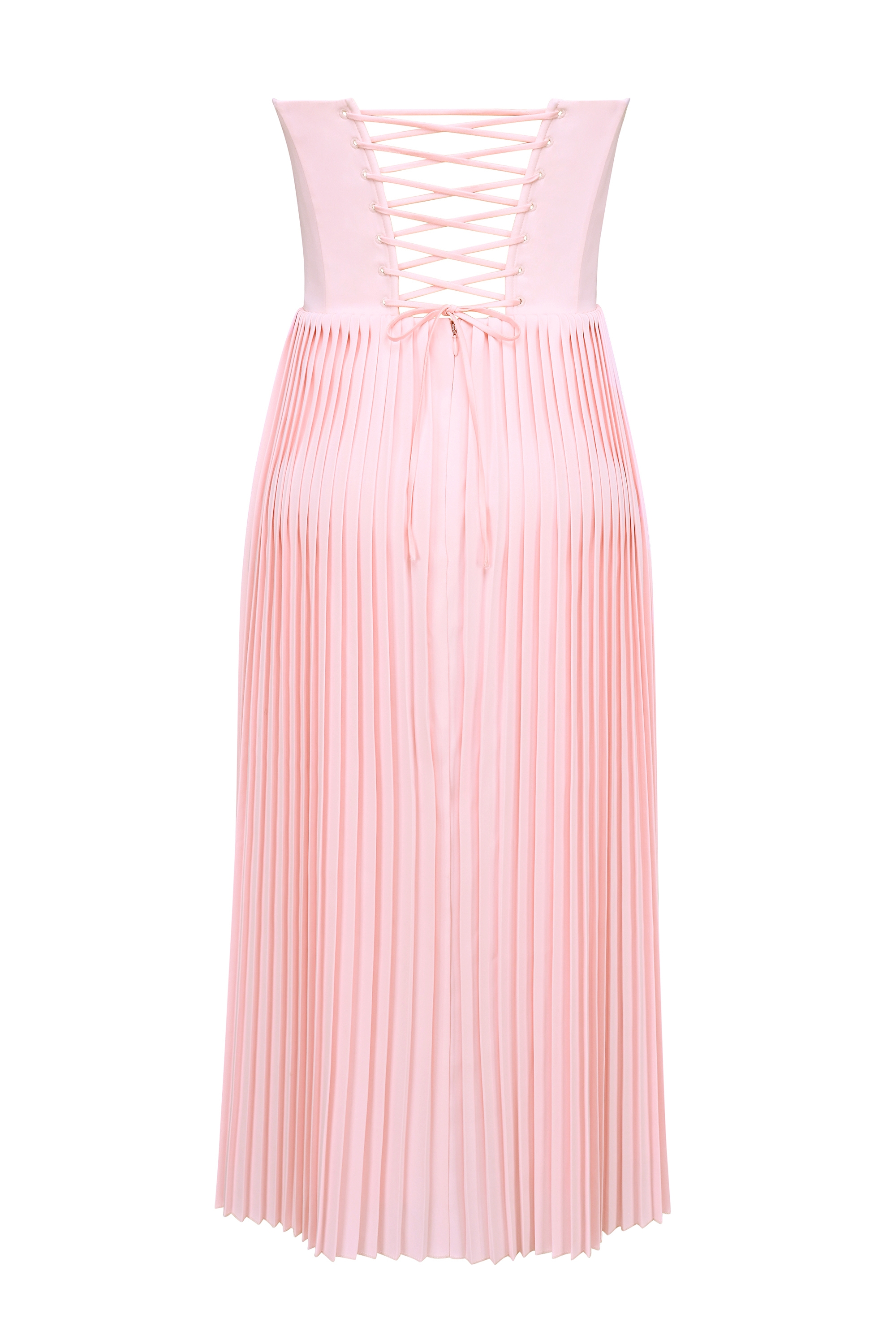 Pink Pleated Midi Corset Dress - TREBLEV