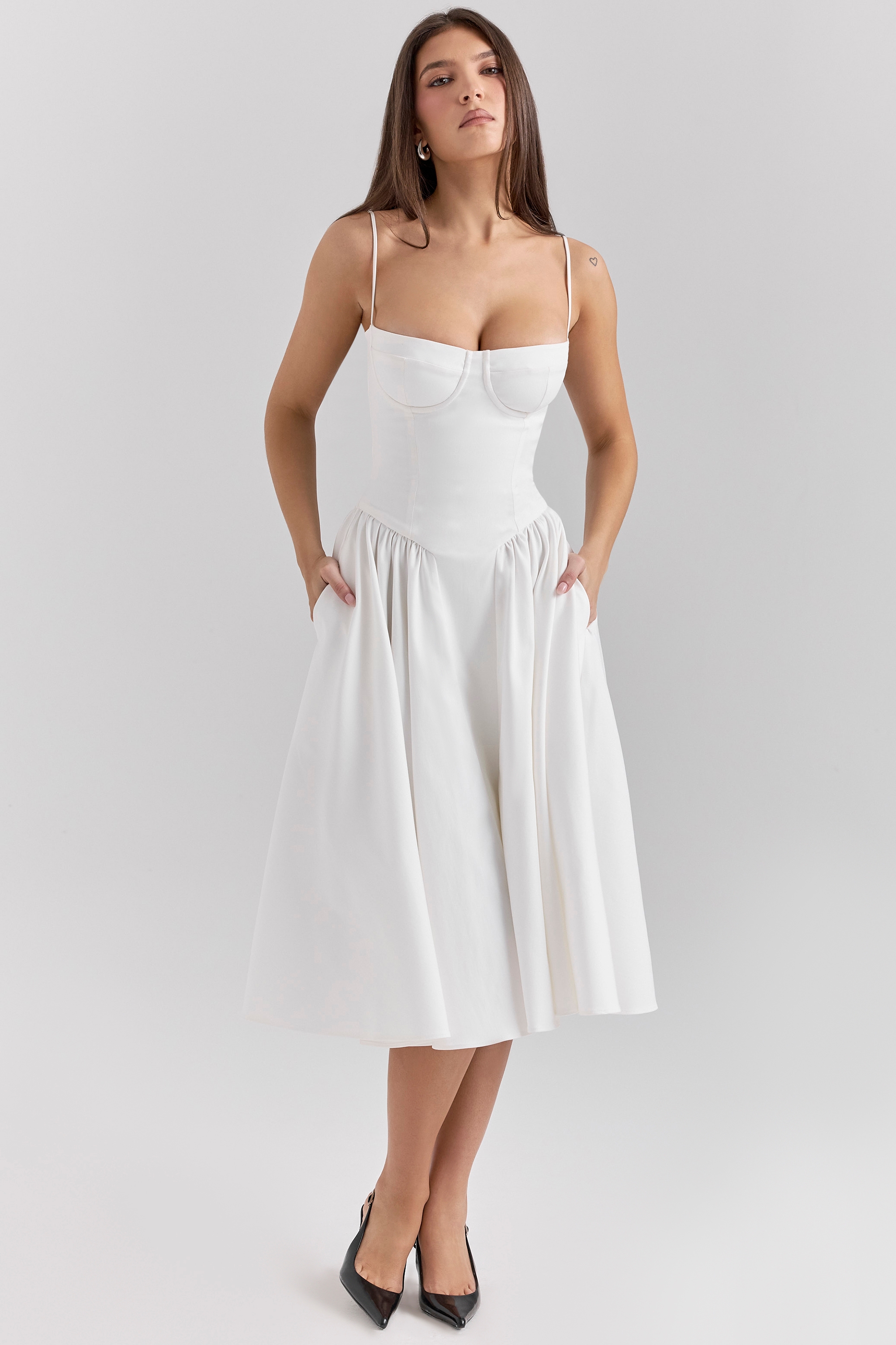 White Corset Midi Dress - TREBLEV