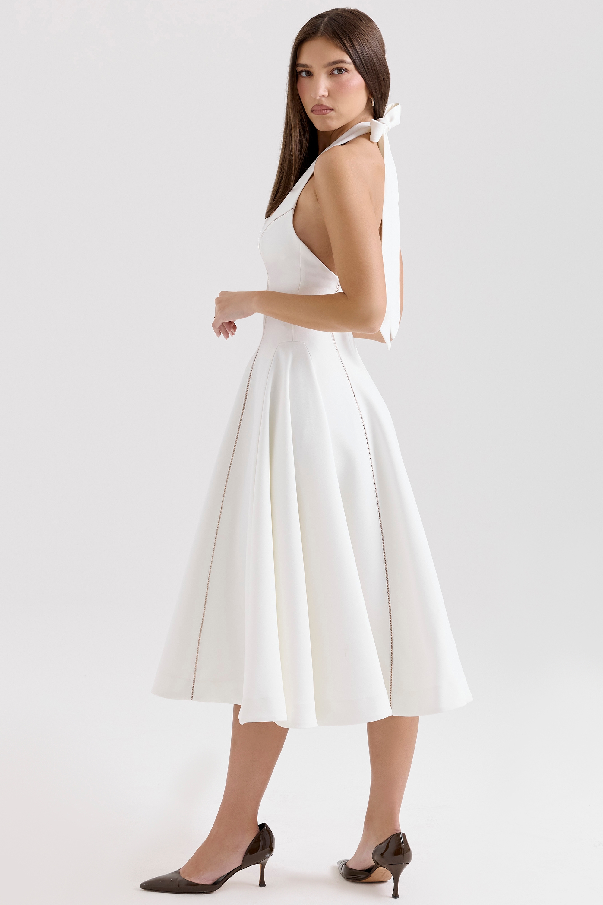 Ivory Halter Neck Midi Dress - TREBLEV