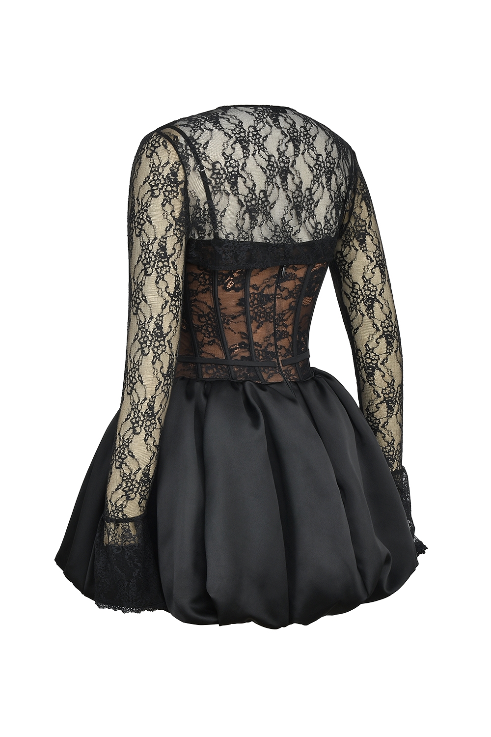 Black Lace Puffball Mini Dress - TREBLEV
