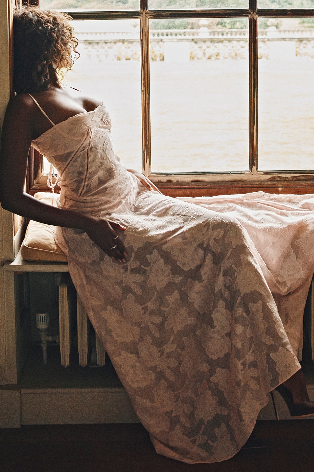 Soft Pink Floral Lace Back Maxi Dress - TREBLEV