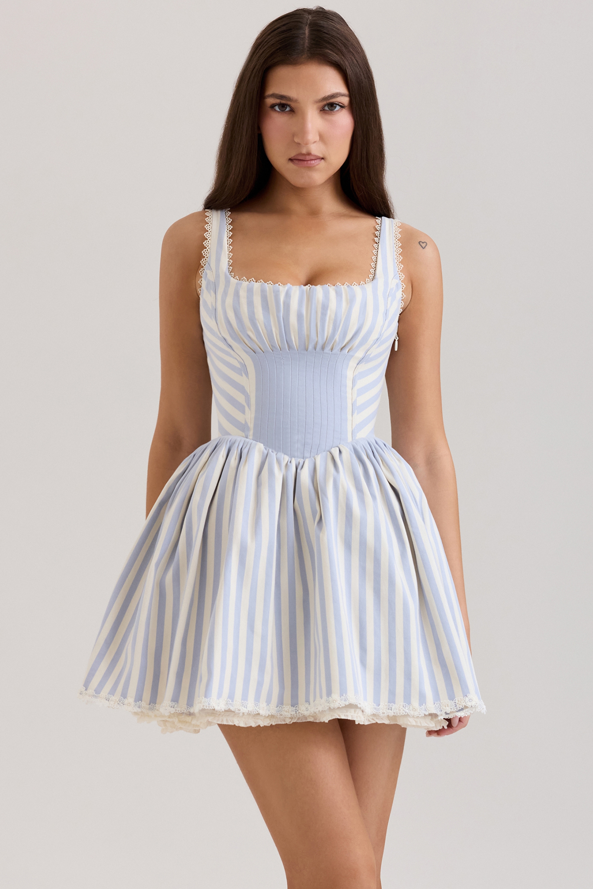 Blue Striped Pintucked Mini Dress - TREBLEV