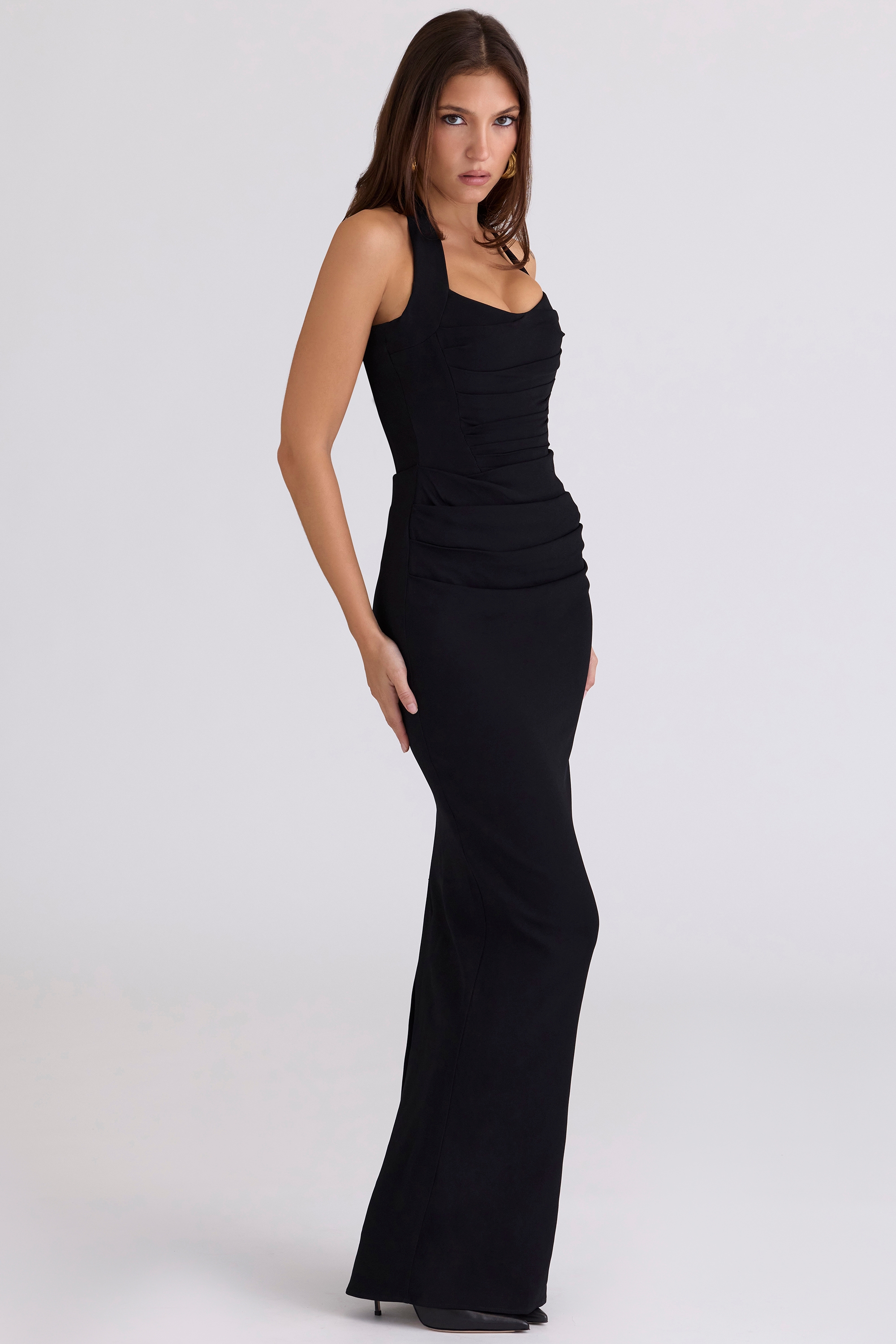 Black Scuplting Halter Neck Maxi Dress - TREBLEV