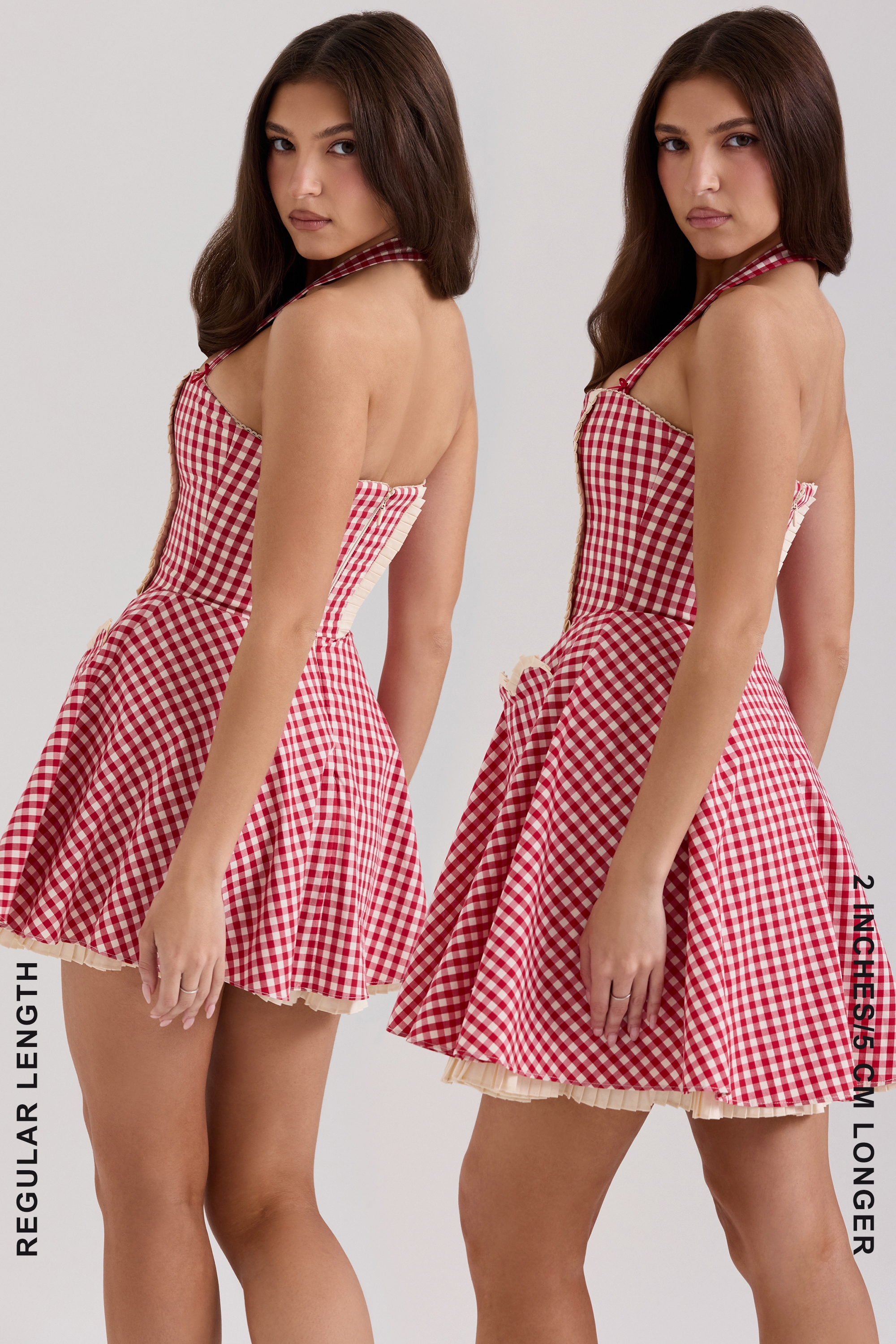 Red Gingham Cotton Halter Neck Mini Dress - TREBLEV