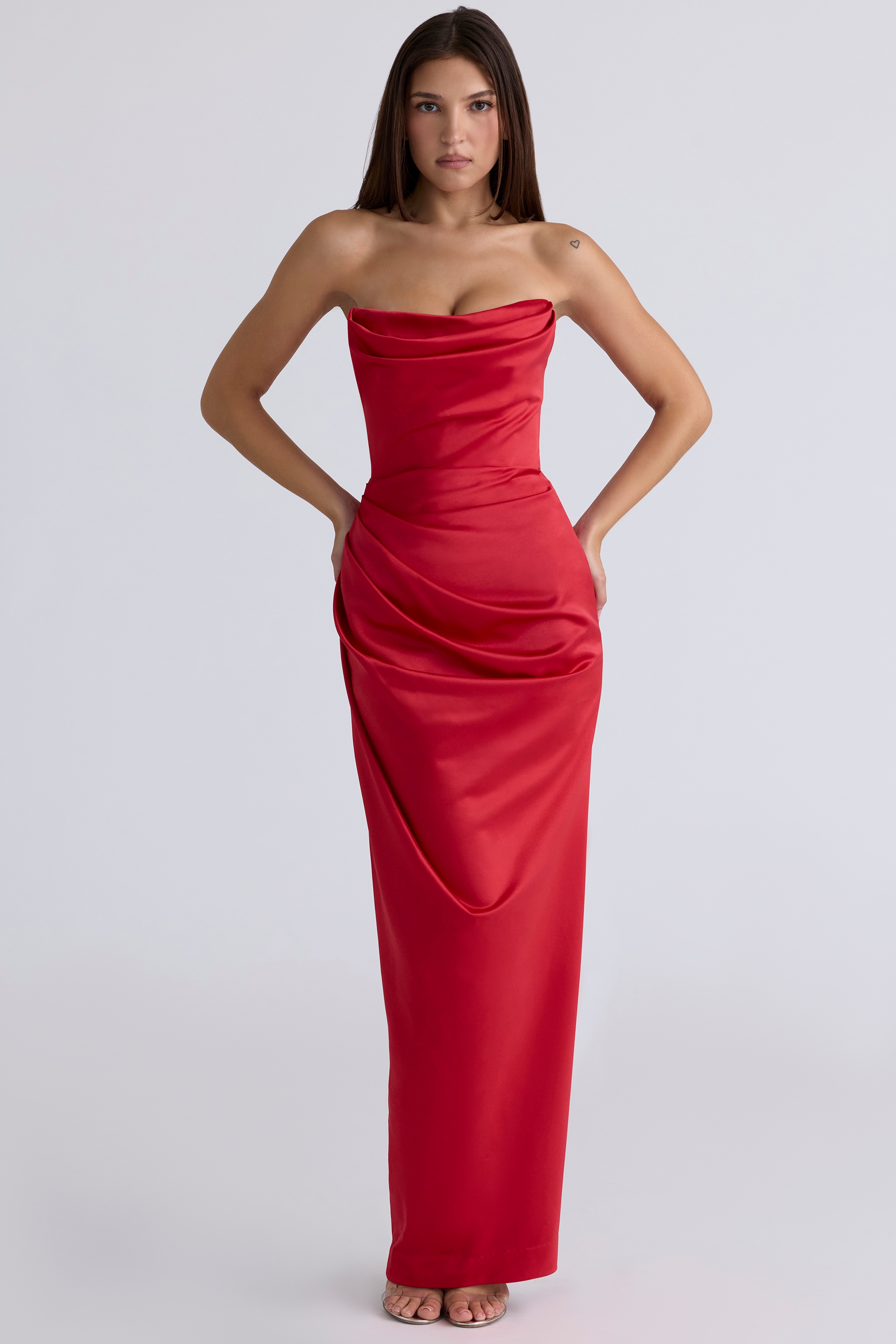Scarlet Satin Strapless Gown - TREBLEV