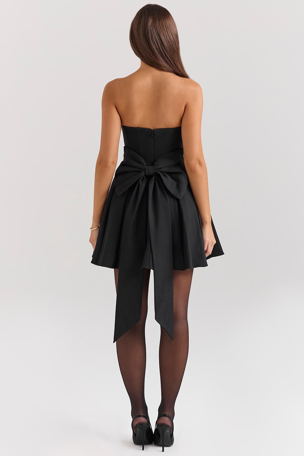 Black Strapless Detachable Bow Mini Dress - TREBLEV