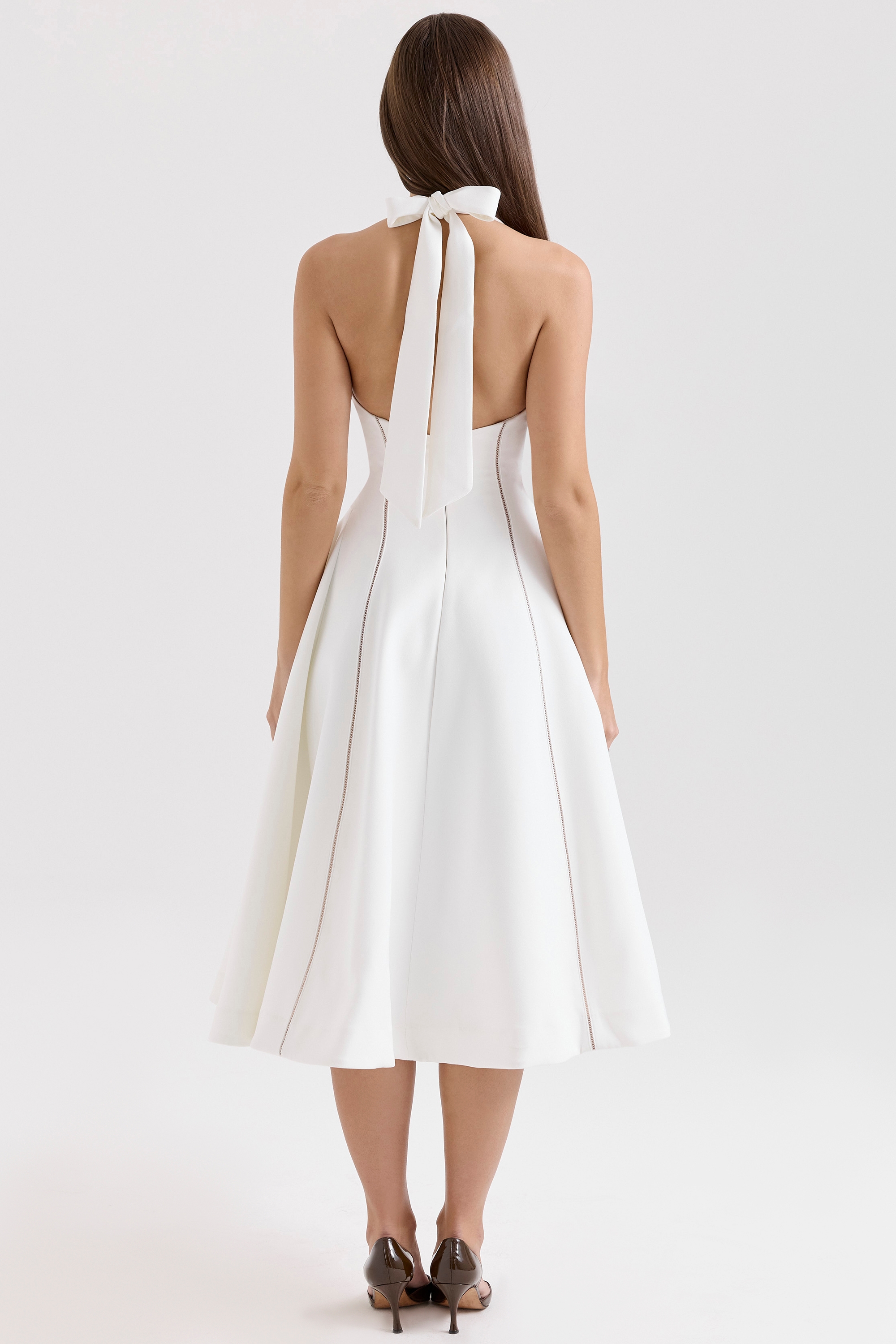 Ivory Halter Neck Midi Dress - TREBLEV