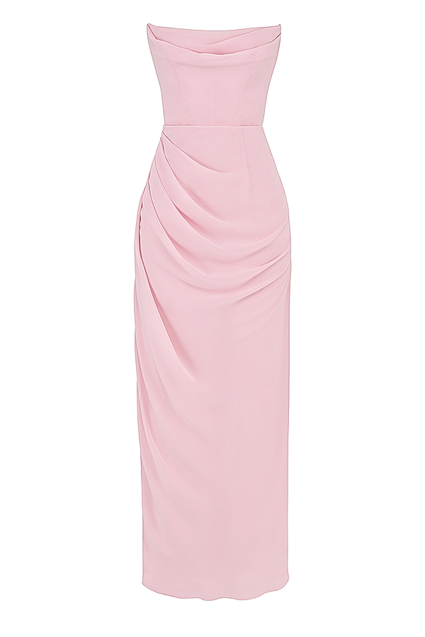 Pink Quartz Georgette Strapless Gown - TREBLEV