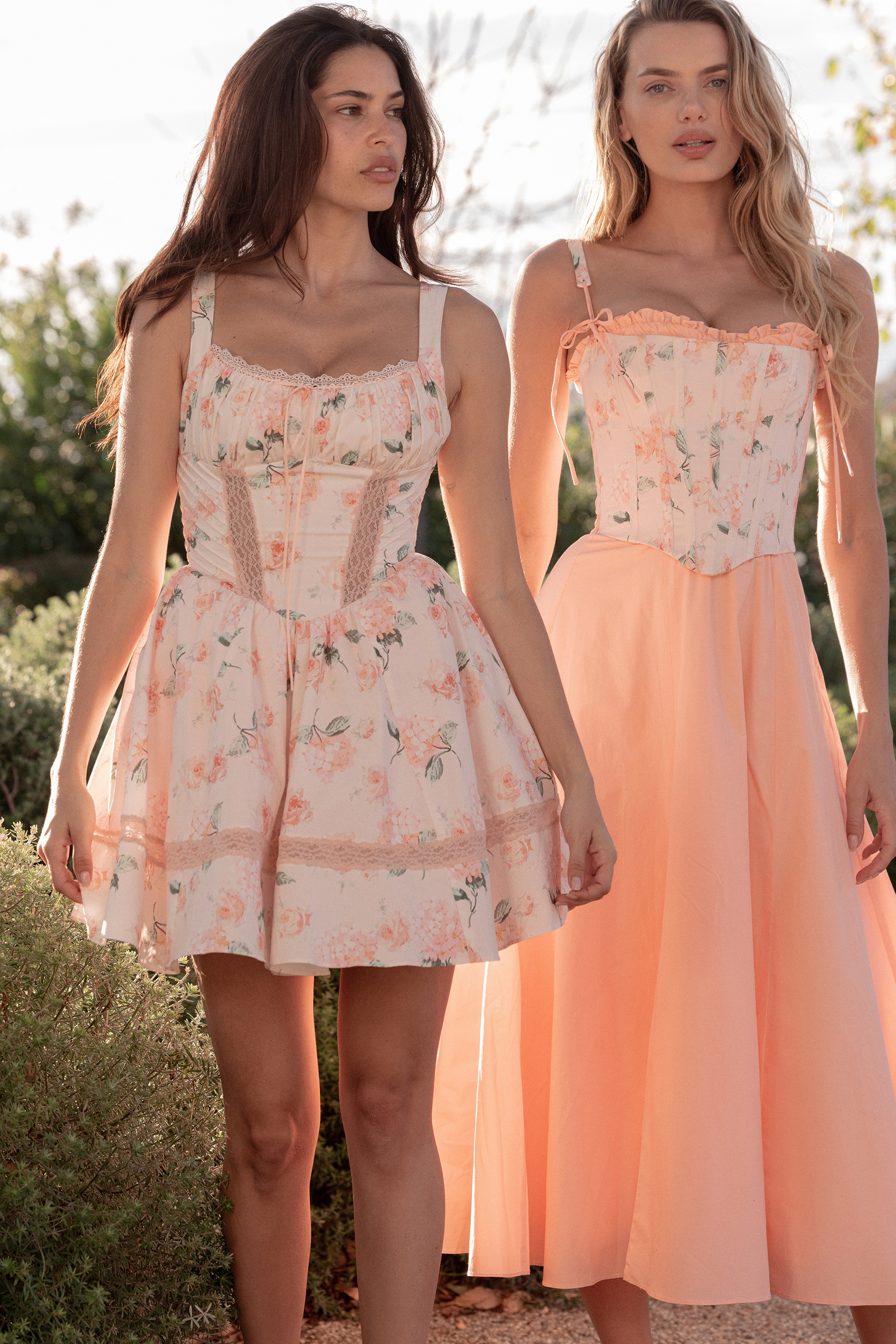 Peach Cotton Detachable Corset Midi Sundress - TREBLEV