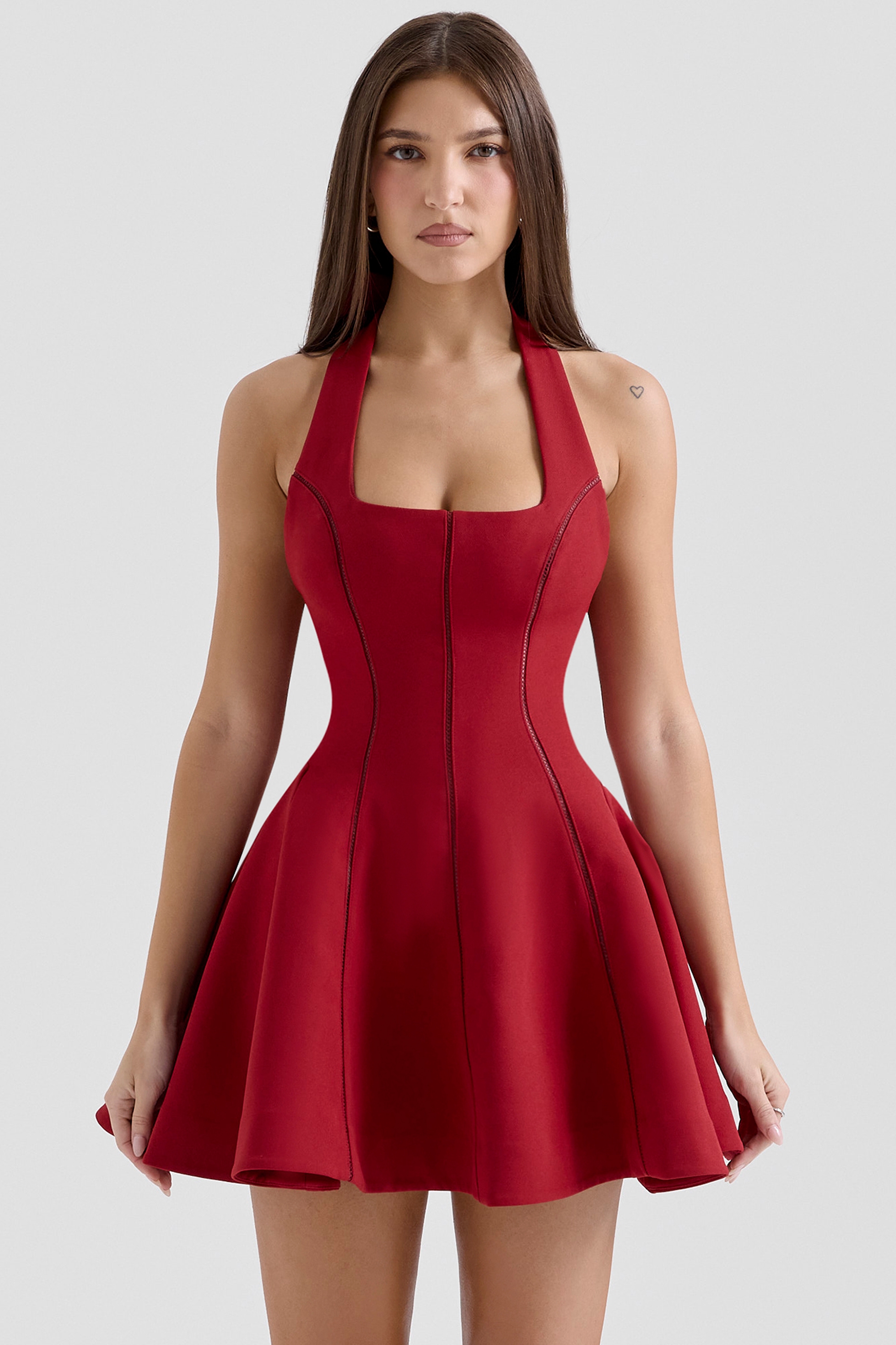Red Halter Neck Bow Mini Dress - TREBLEV