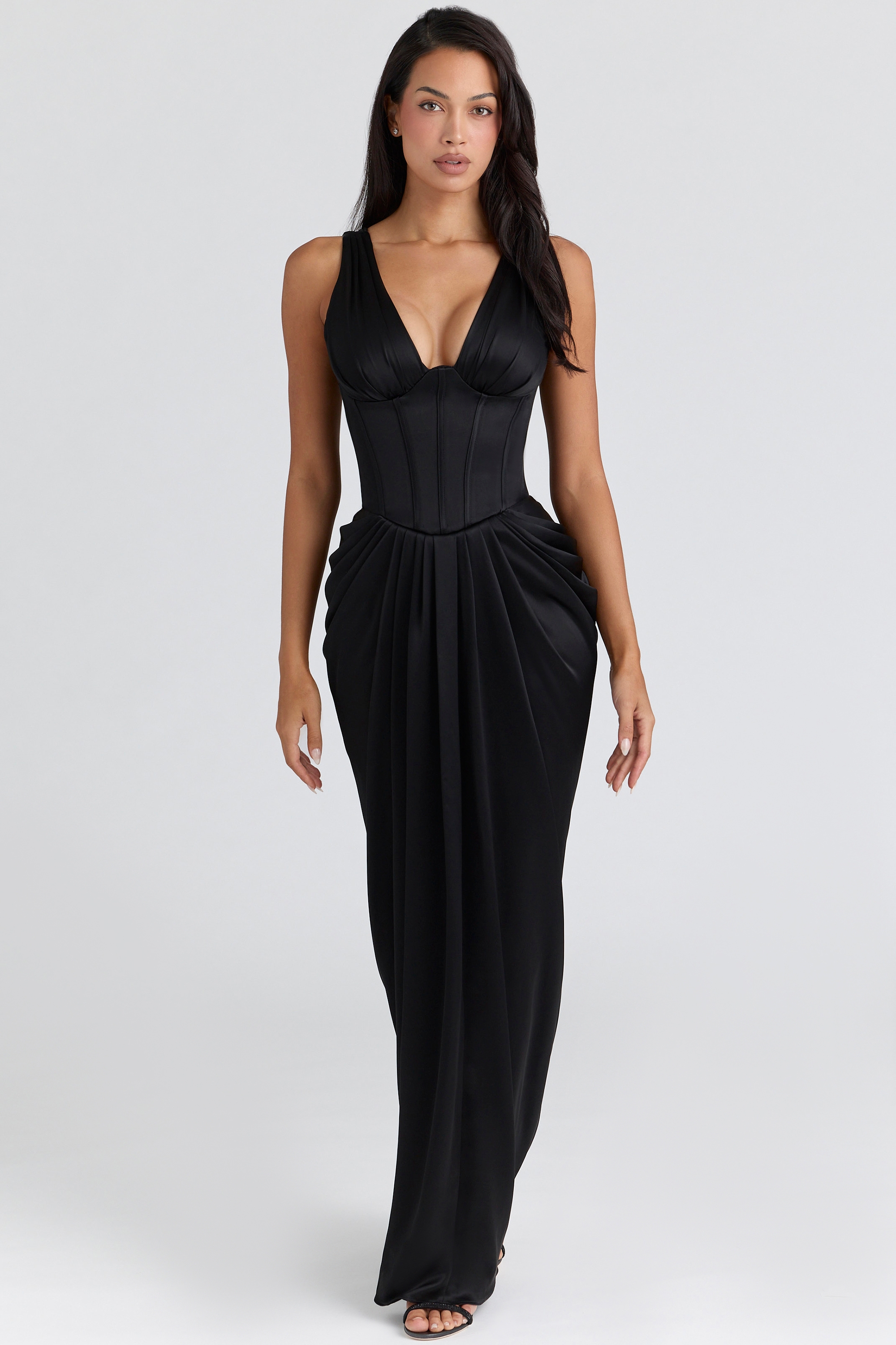 Black Satin Hourglass Maxi Dress - Limited Edition - TREBLEV