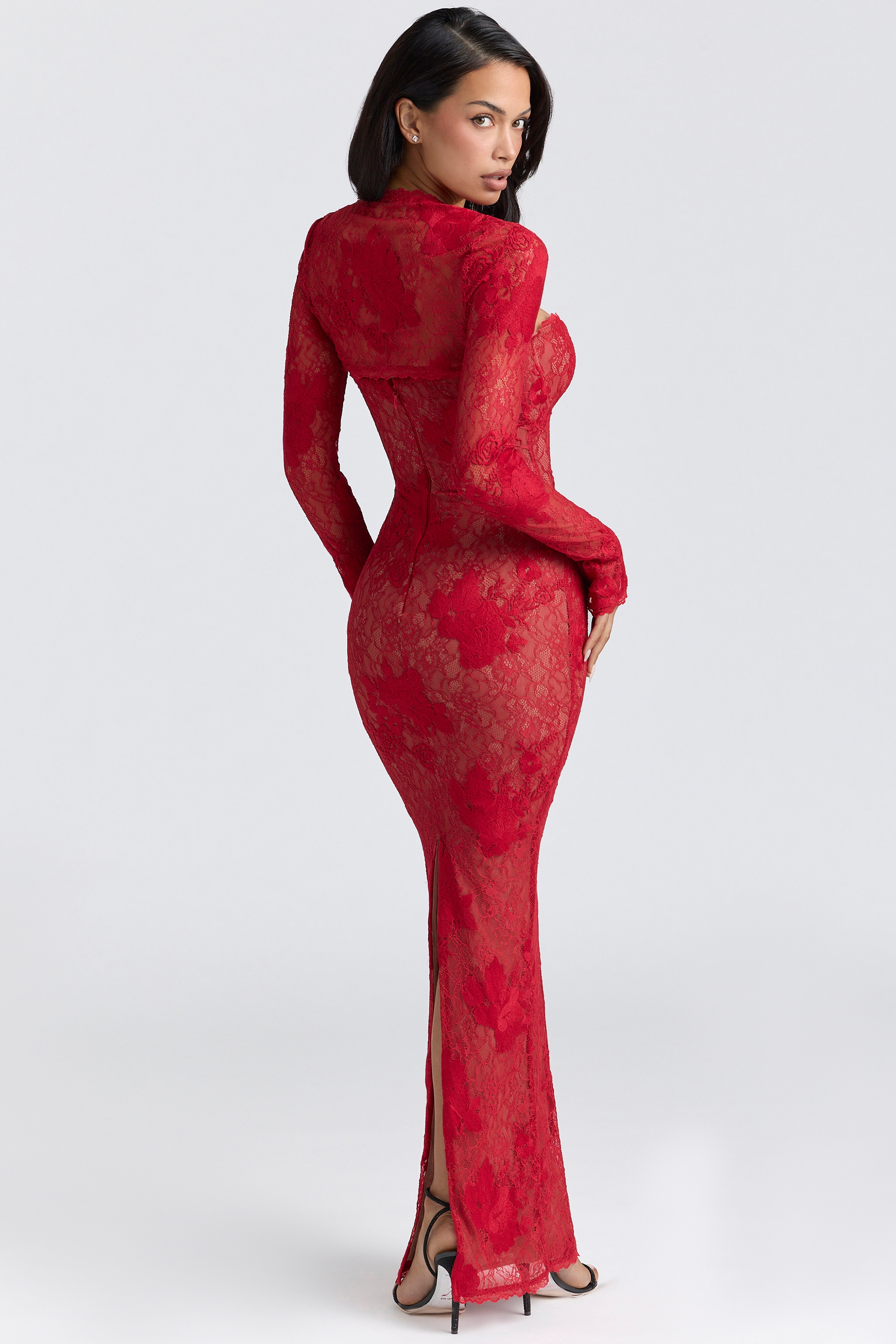 Red Lace Embroidered Maxi Dress - Limited Edition - TREBLEV