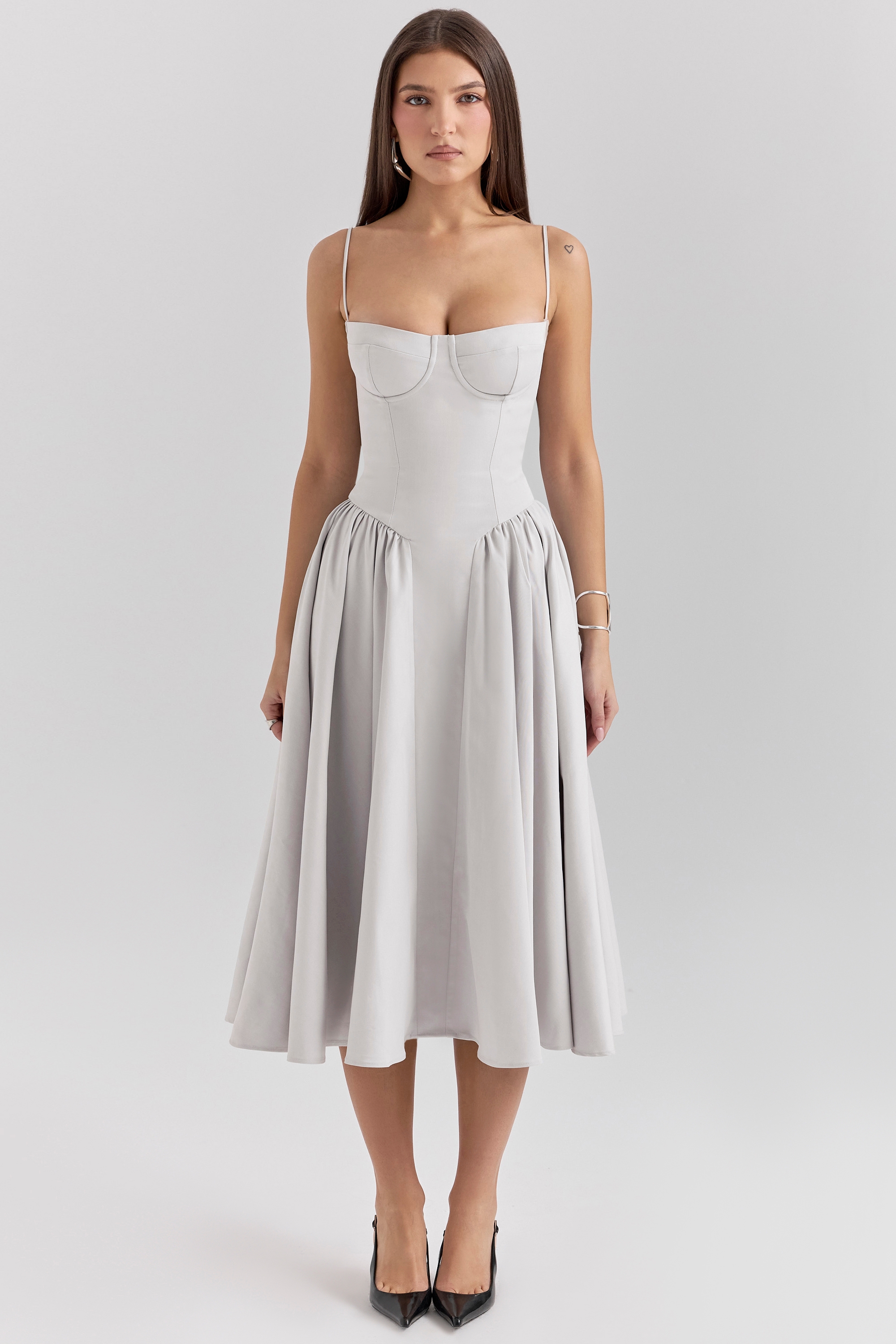 Dove Grey Corset Midi Dress - TREBLEV