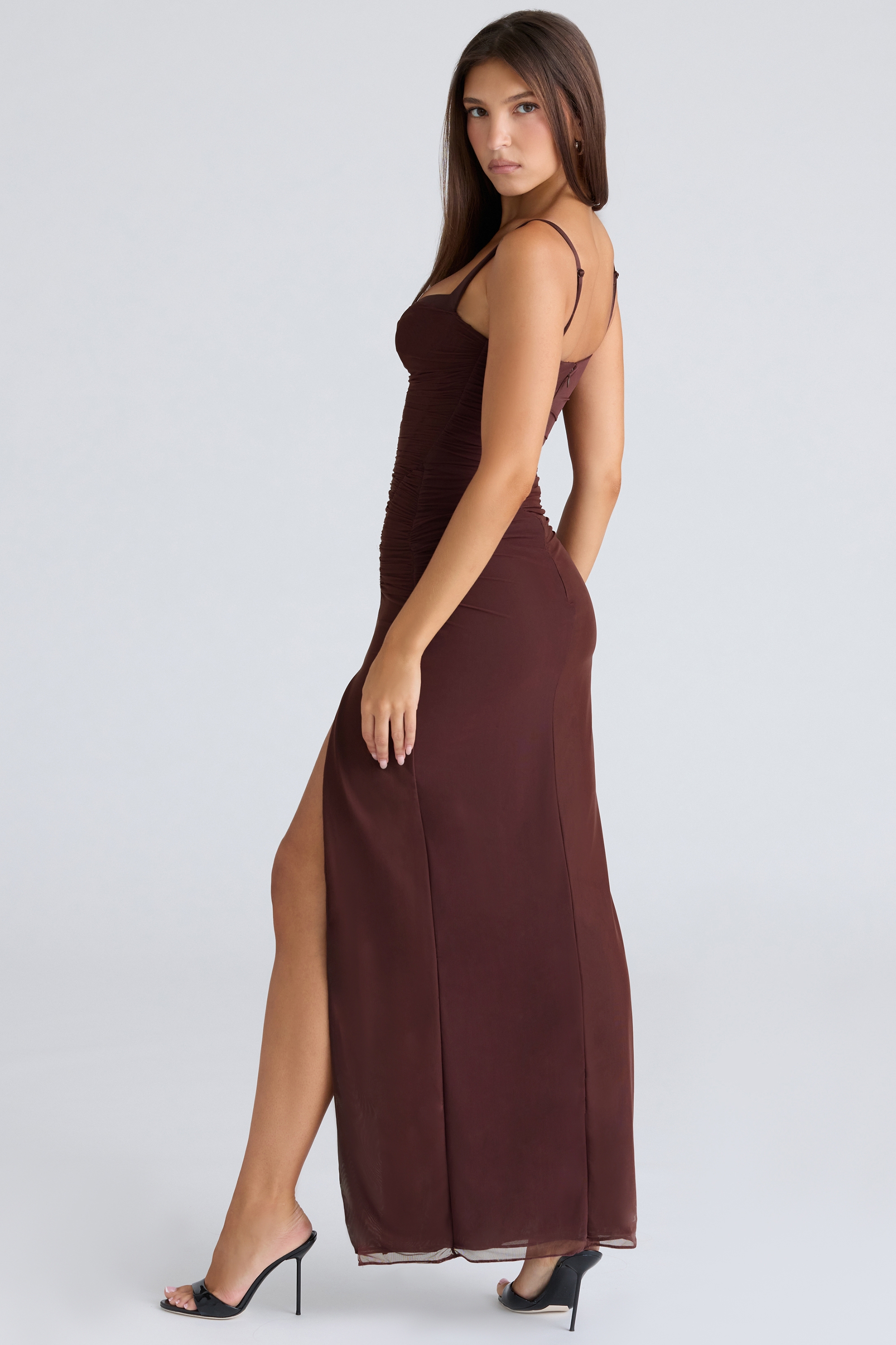 Burgundy Stretch Mesh Maxi Dress - TREBLEV