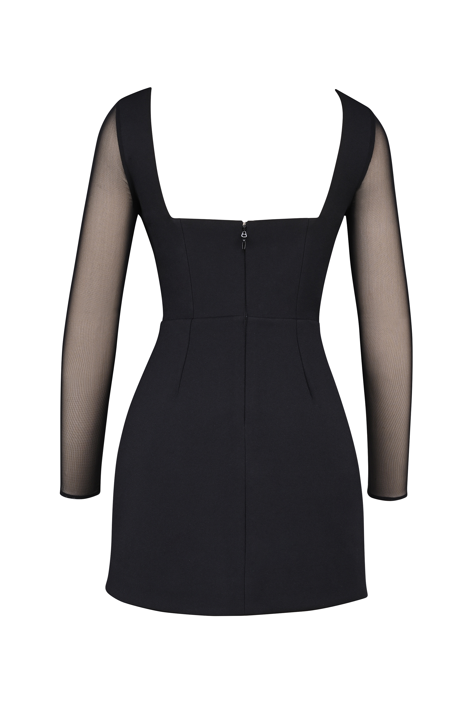 Black Stretch Crepe Plunge Mini Dress - TREBLEV