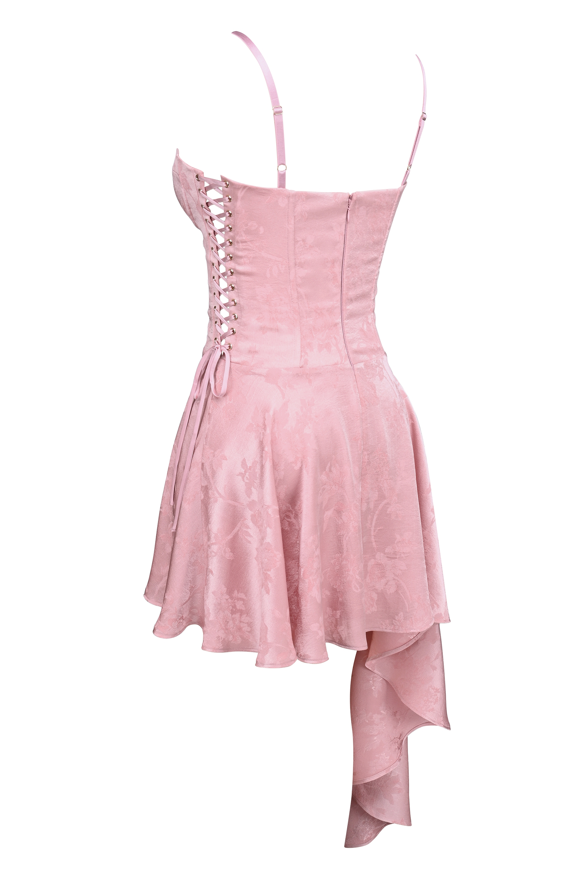 Pink Jacquard Draped Mini Dress - TREBLEV