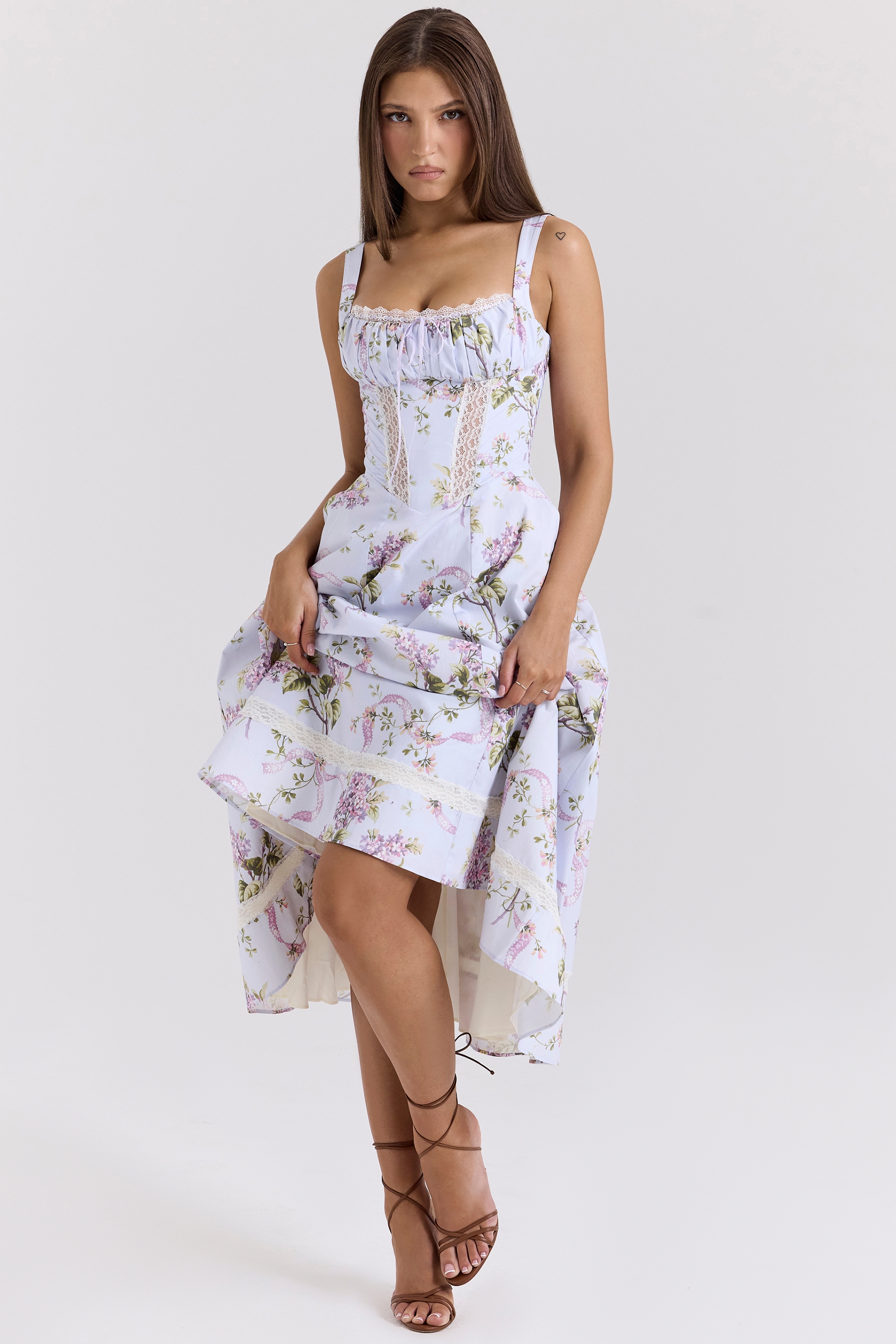 Lilac Floral Cotton Midi Sundress - TREBLEV