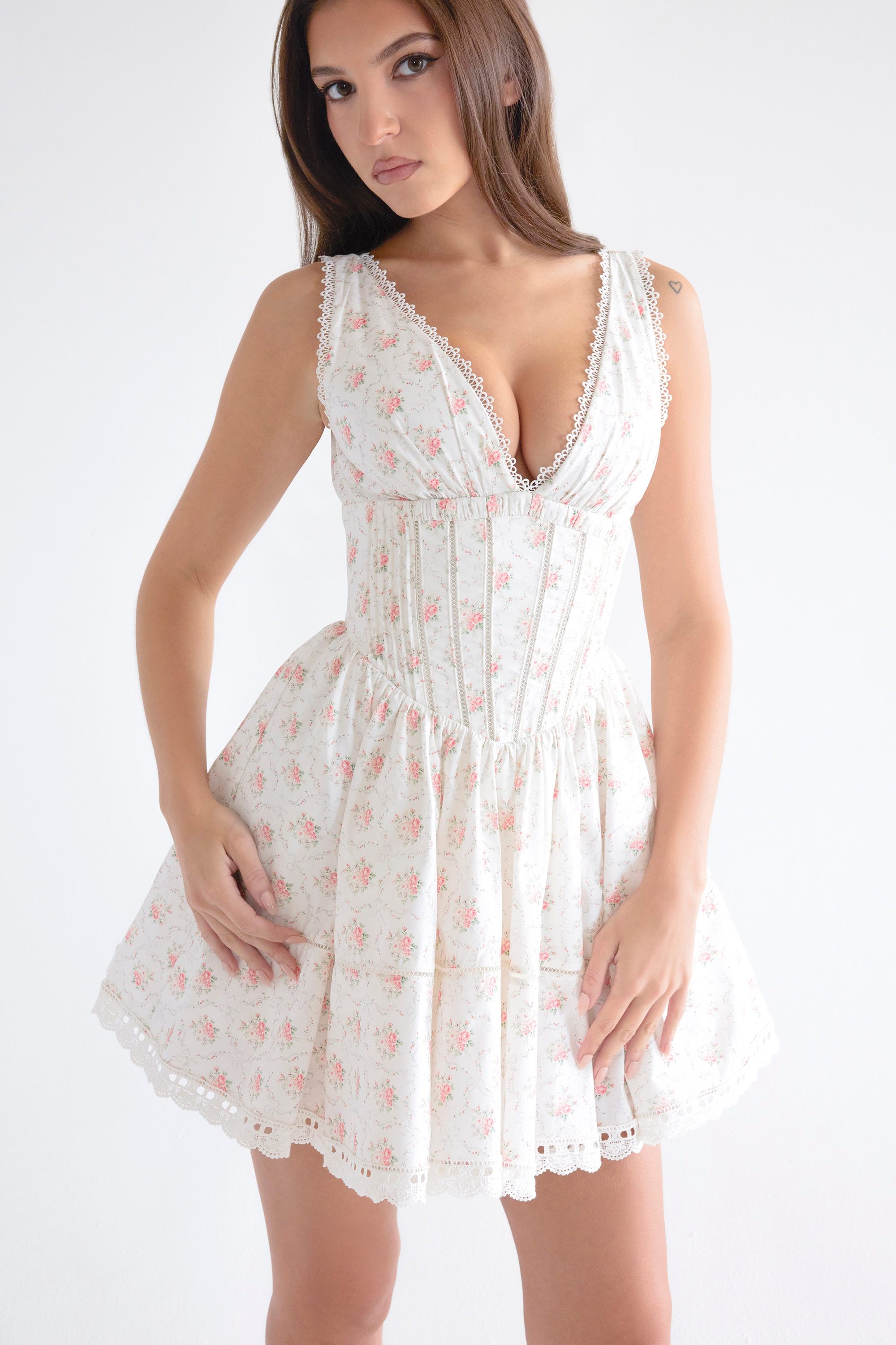 Rose Print Mini Dress - TREBLEV