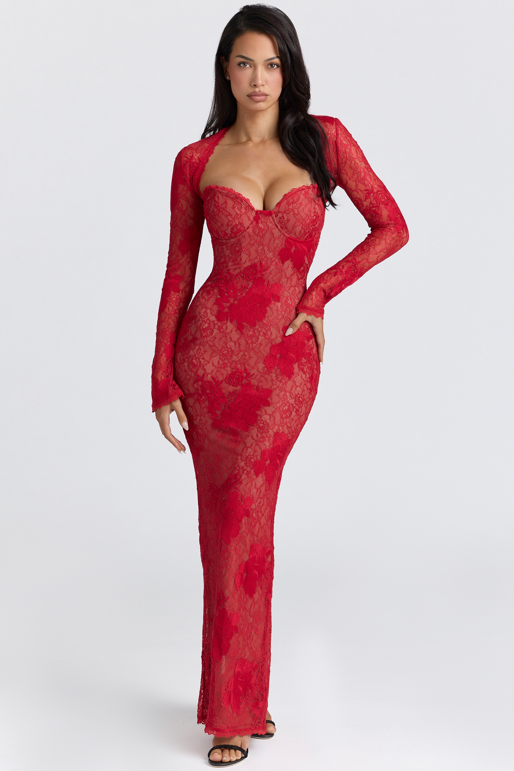 Red Lace Embroidered Maxi Dress - Limited Edition - TREBLEV