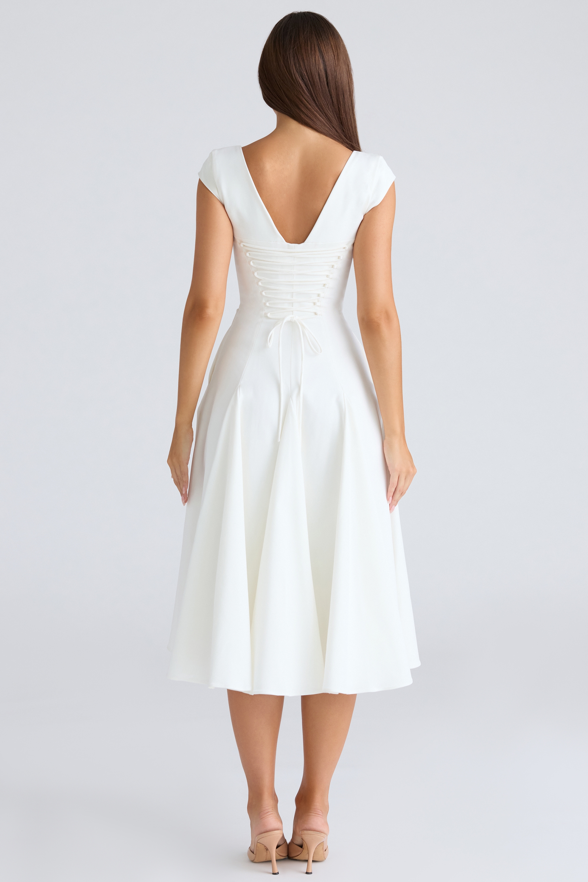White Square Neck Twill Midi Dress - TREBLEV