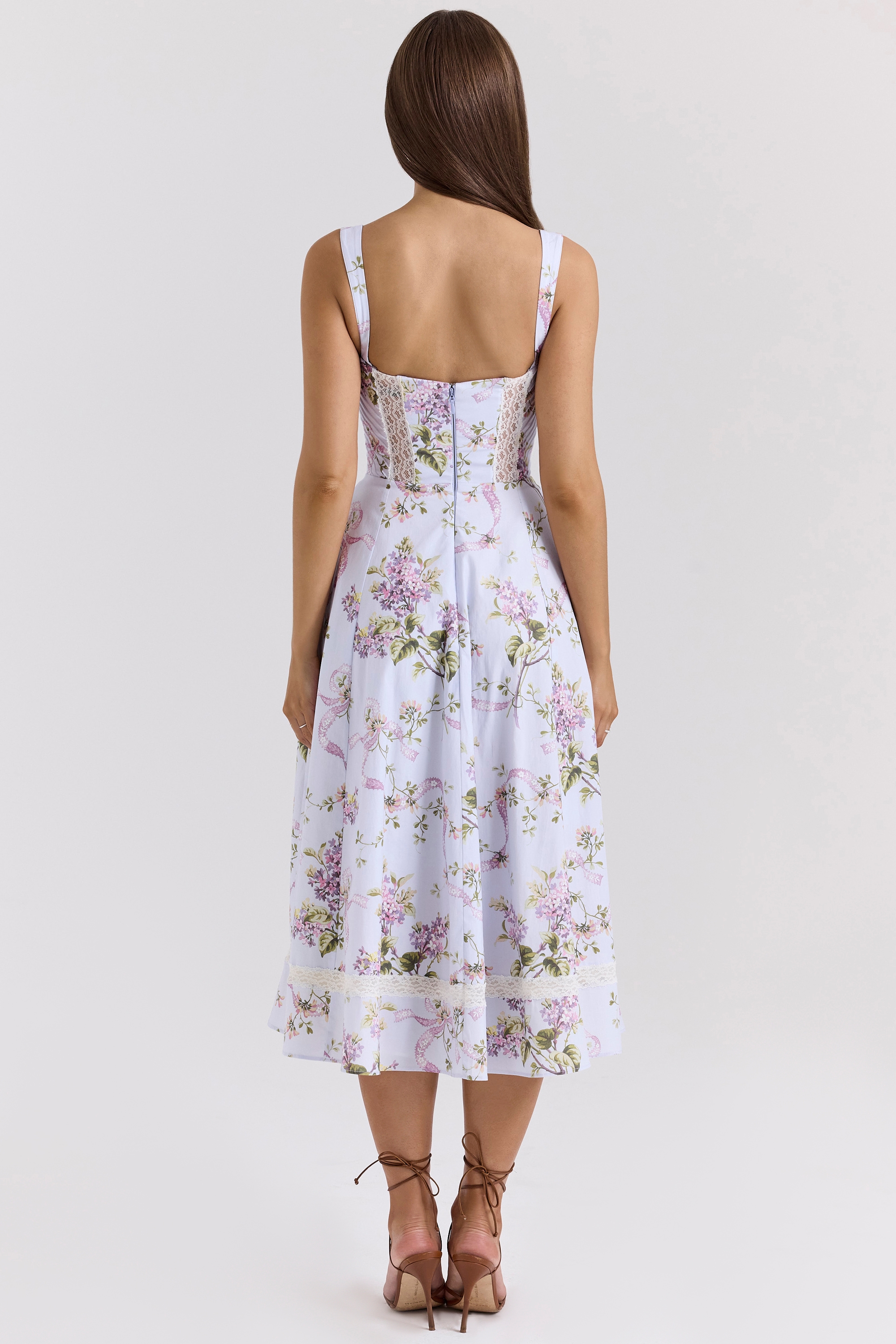 Lilac Floral Cotton Midi Sundress - TREBLEV