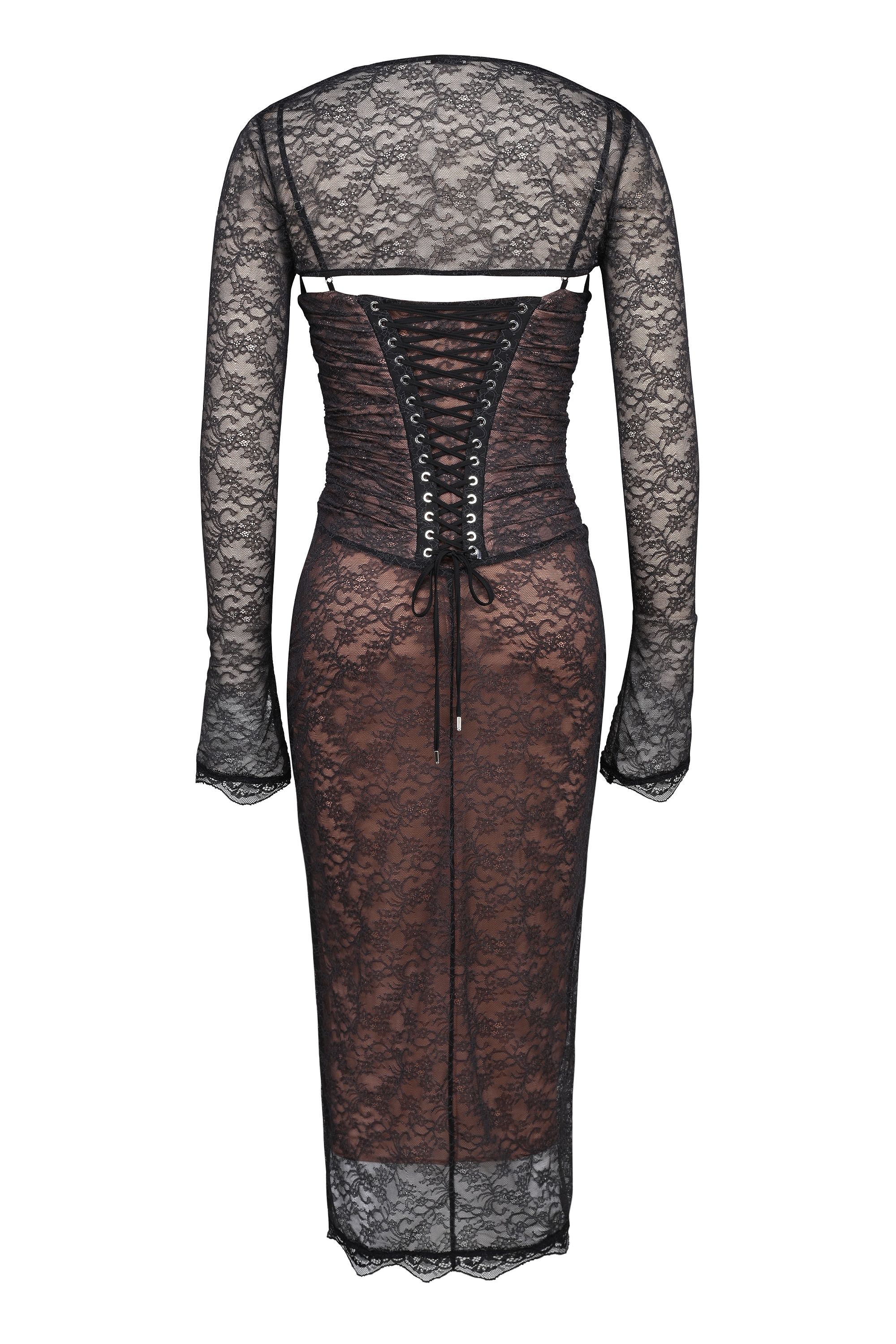 Black Lace Corset Midi Dress - TREBLEV