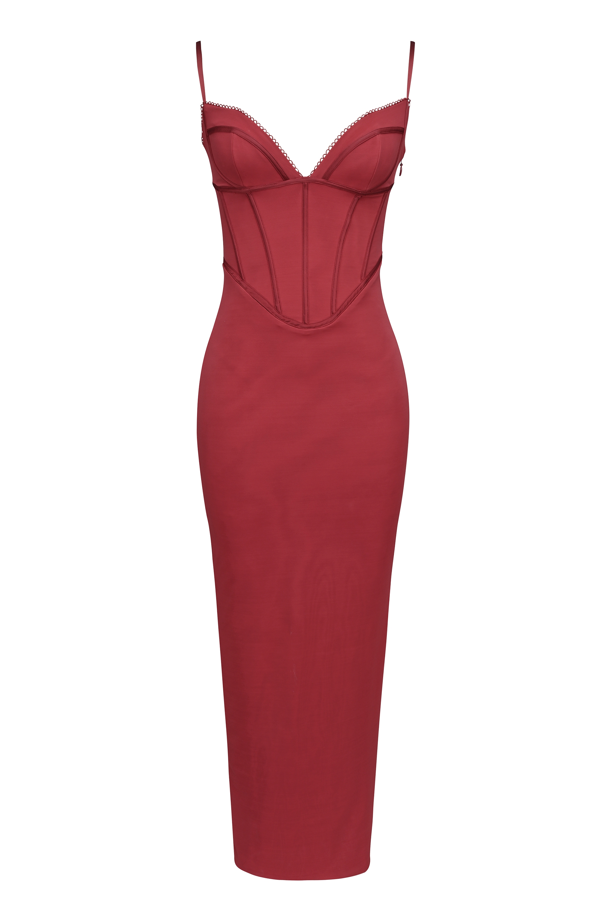 Wine Mesh Bodycon Maxi Dress - TREBLEV