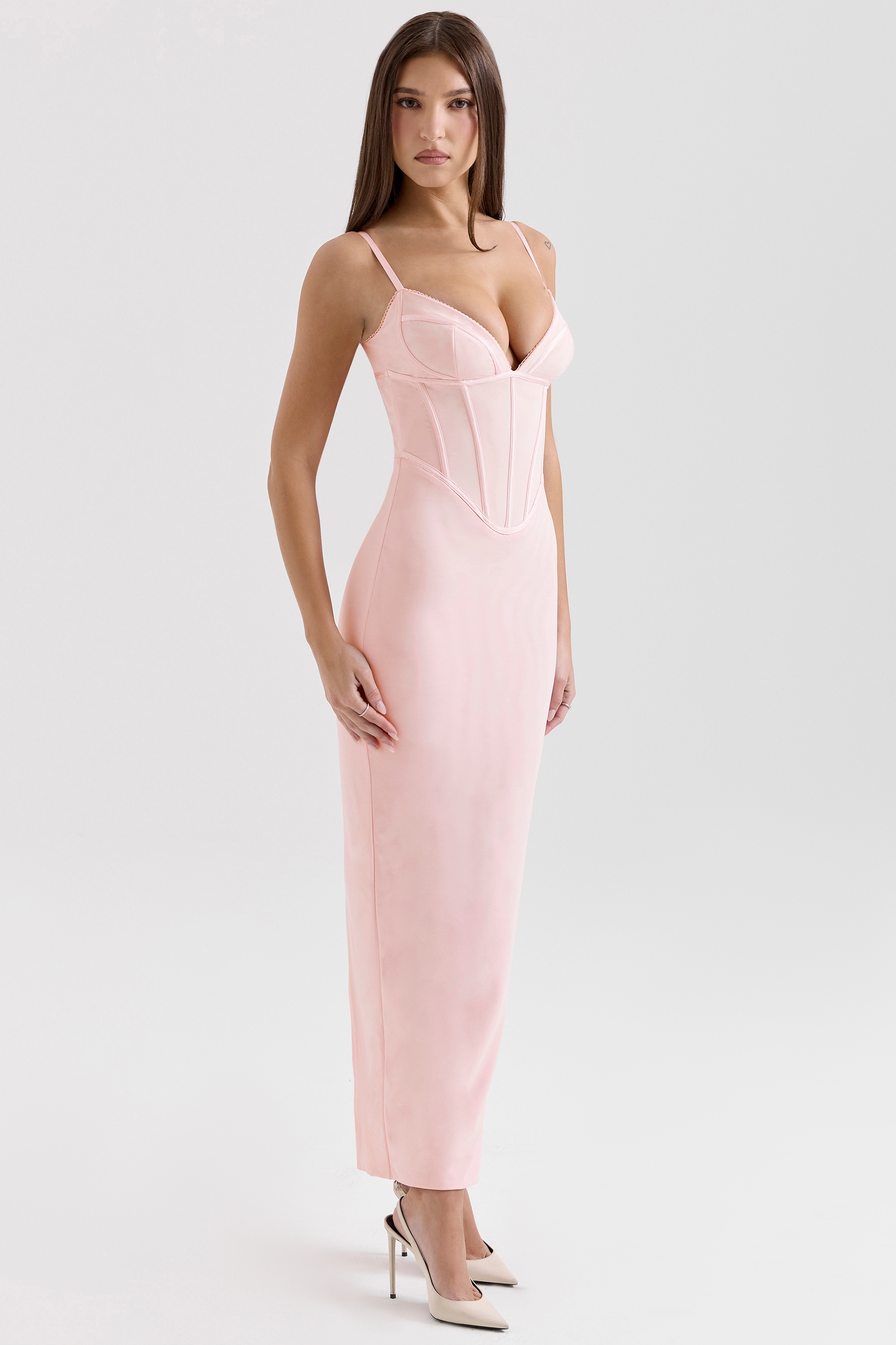 Pink Mesh Bodycon Maxi Dress - TREBLEV