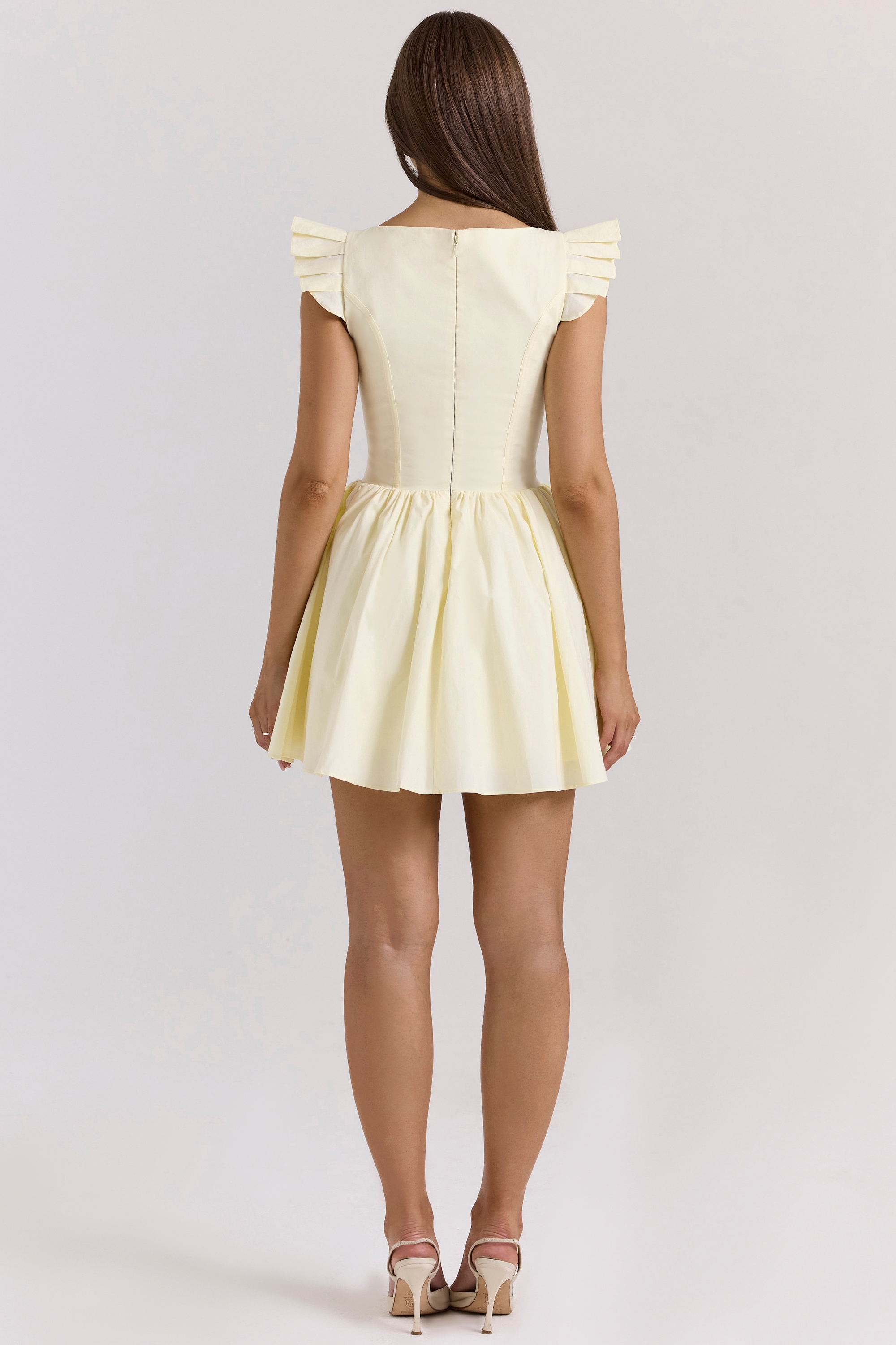 Lemon Cotton Embroidered Mini Dress - TREBLEV