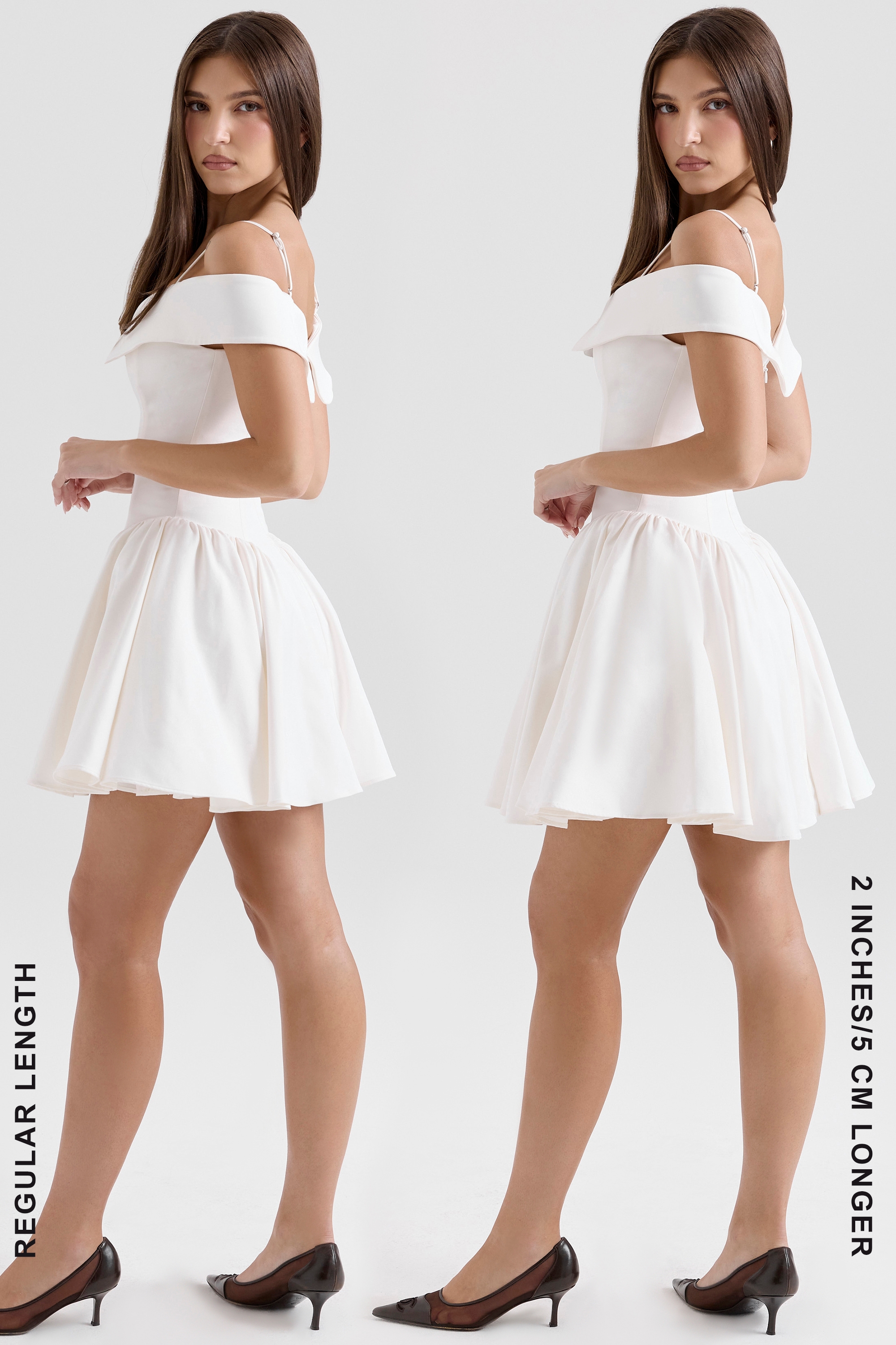 White Twill Off Shoulder Mini Dress - TREBLEV