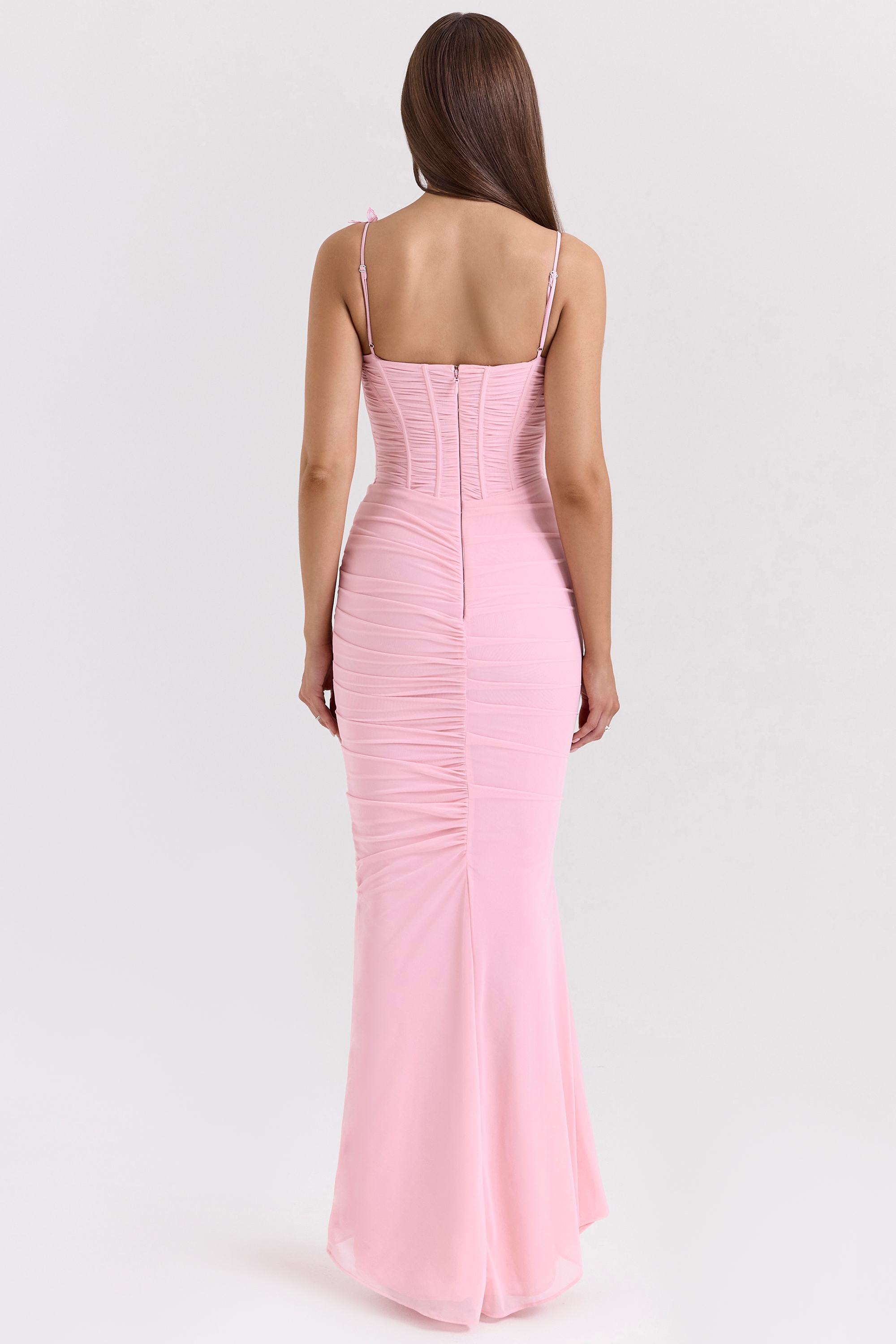 Pink Stretch Mesh Butterfly Maxi Dress - TREBLEV
