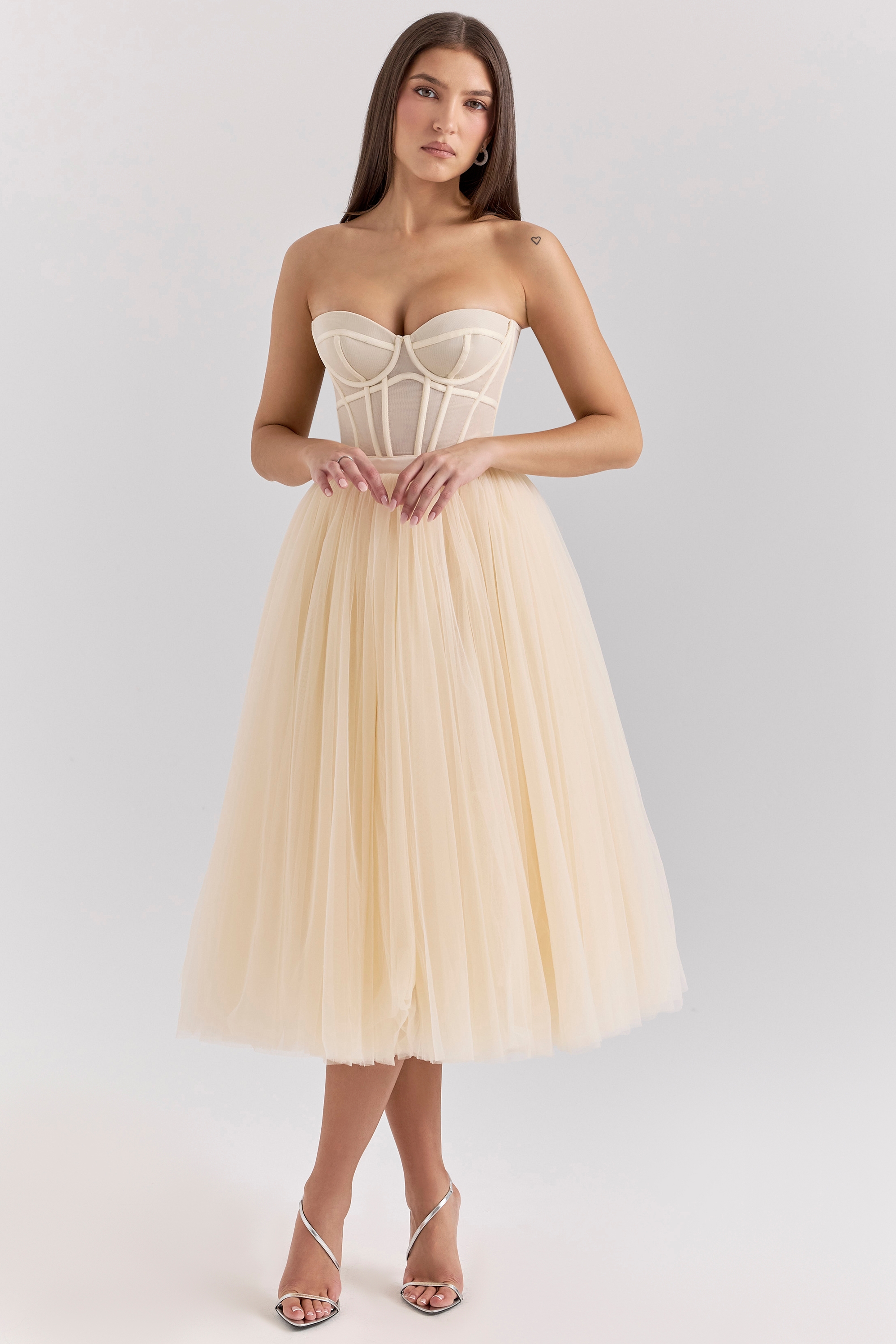 Vintage Cream Tulle Midi Dress - TREBLEV