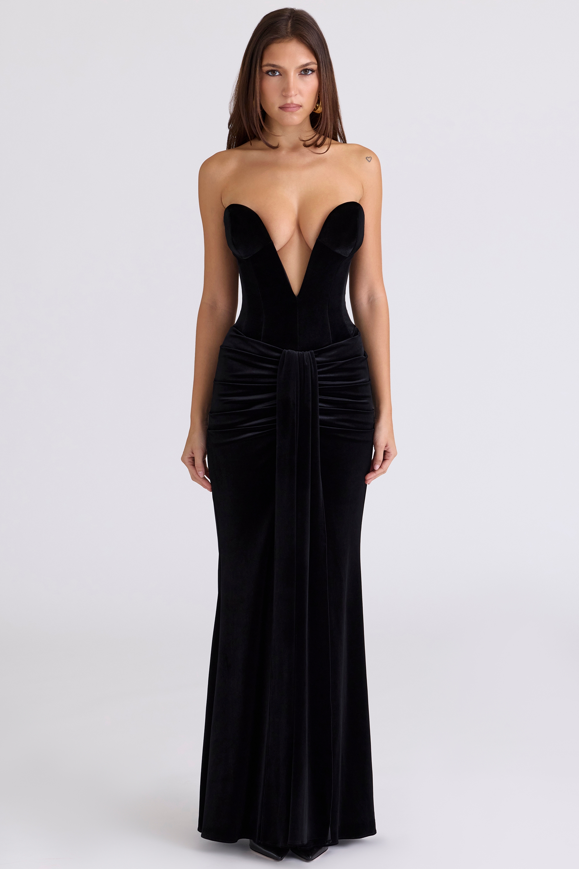 Black Velvet Deep Plunge Maxi Gown - Limited Edition - TREBLEV