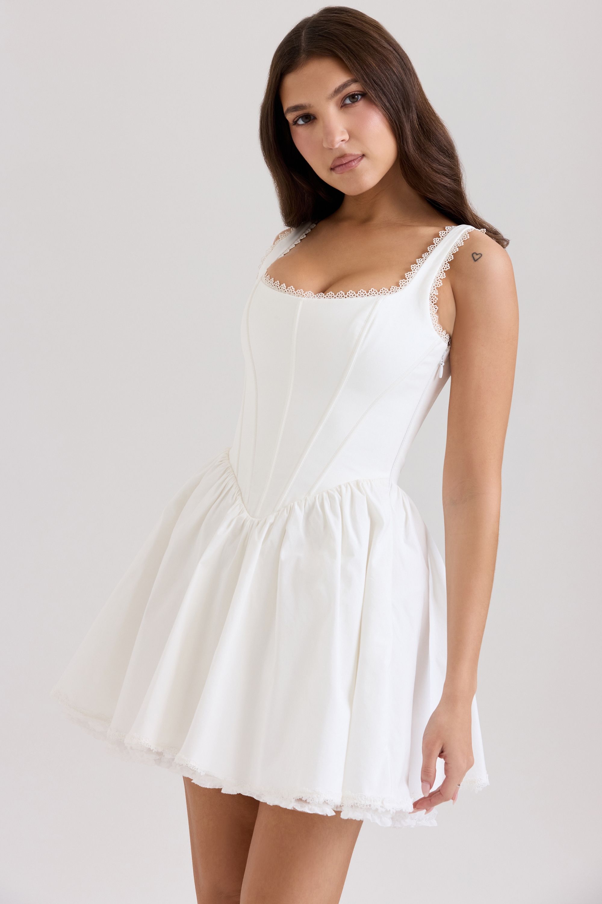 White Stretch Cotton Mini Dress - TREBLEV
