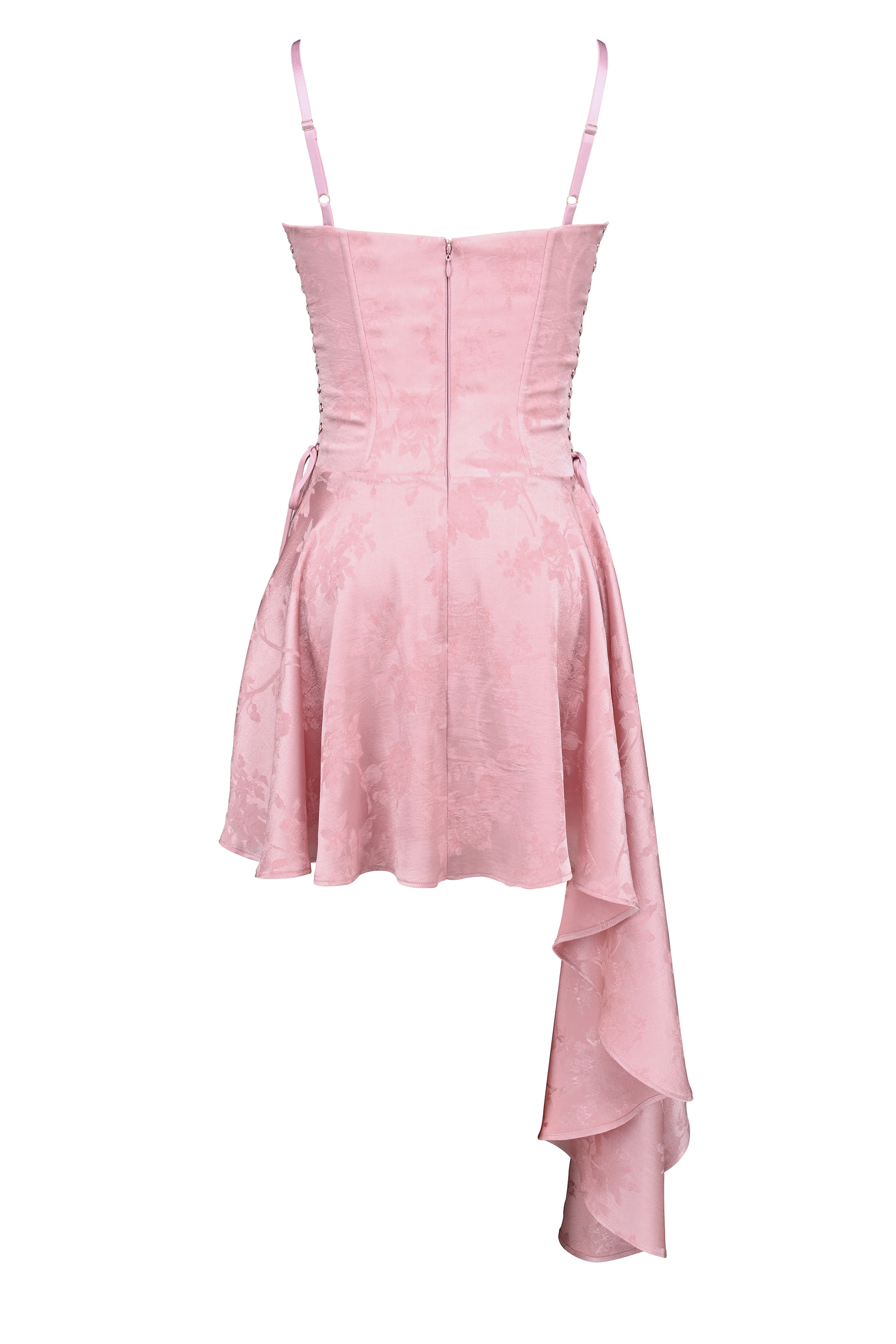 Pink Jacquard Draped Mini Dress - TREBLEV