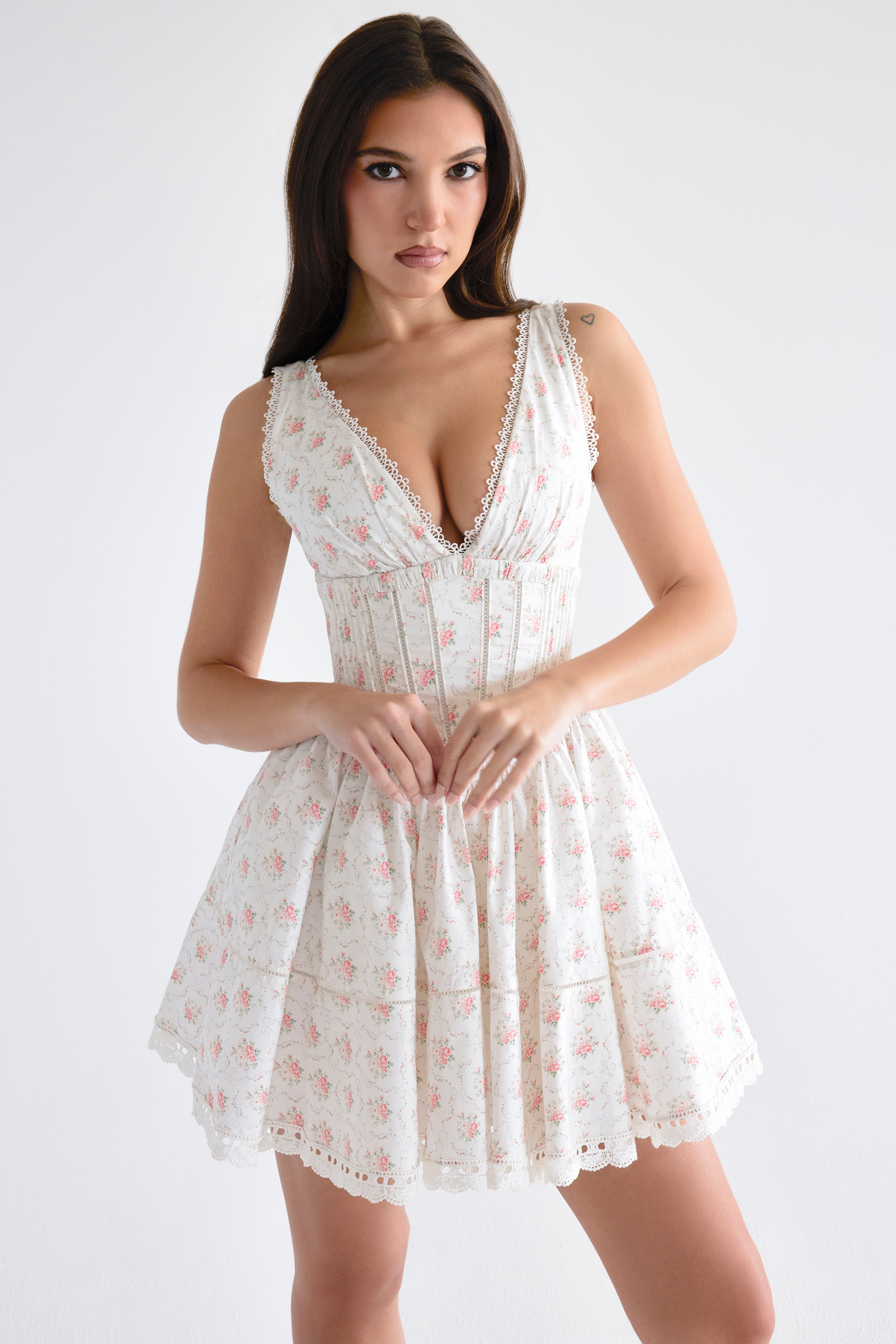 Rose Print Mini Dress - TREBLEV