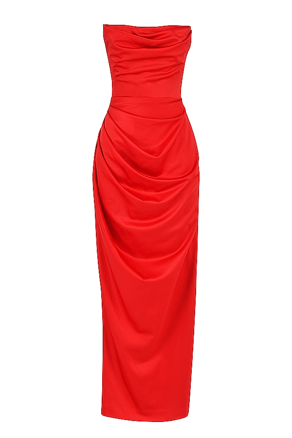 Scarlet Satin Strapless Gown - TREBLEV